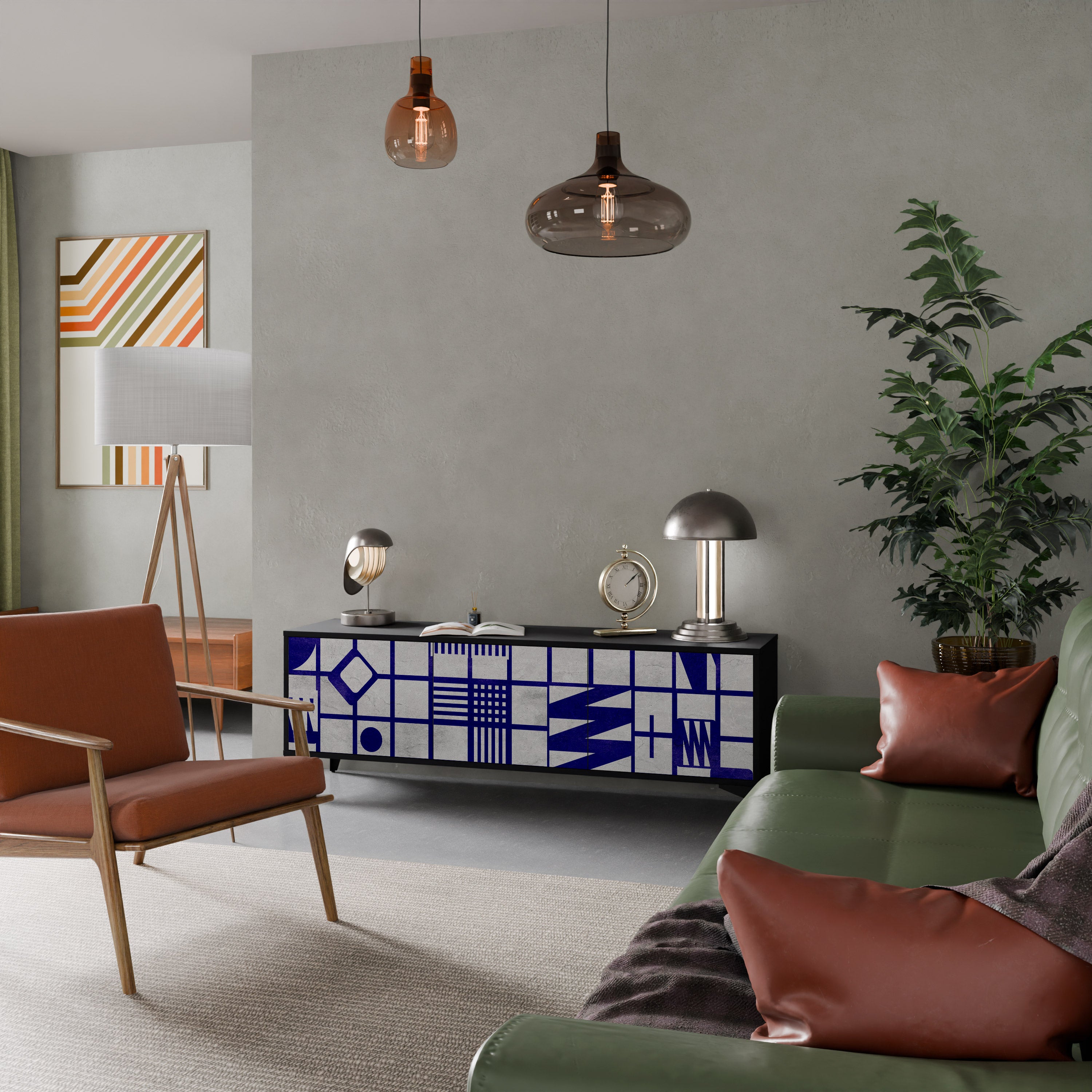 Mueble de TV de 3 puertas THE RIGHT PLACES con acabado negro