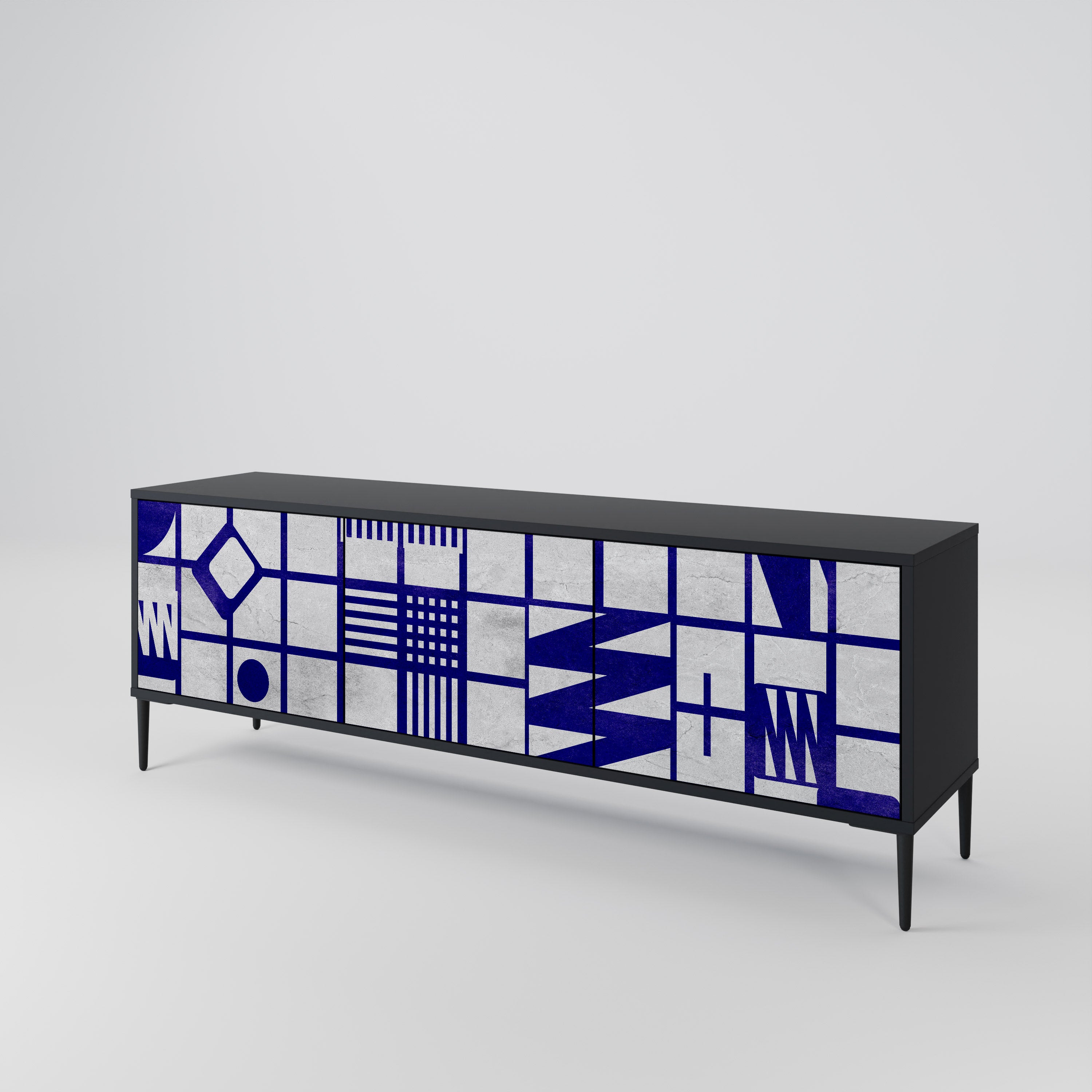 Mueble de TV de 3 puertas THE RIGHT PLACES con acabado negro
