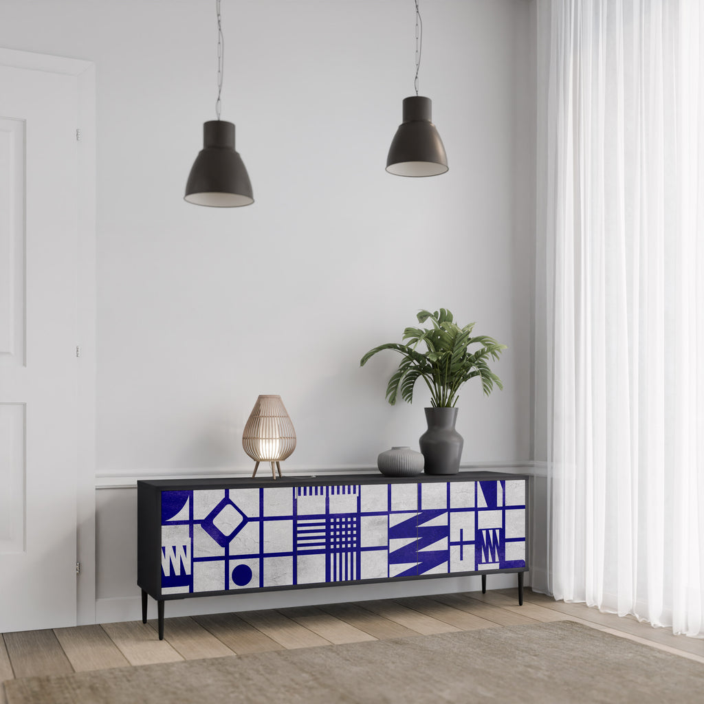 Mueble de TV de 3 puertas THE RIGHT PLACES con acabado negro