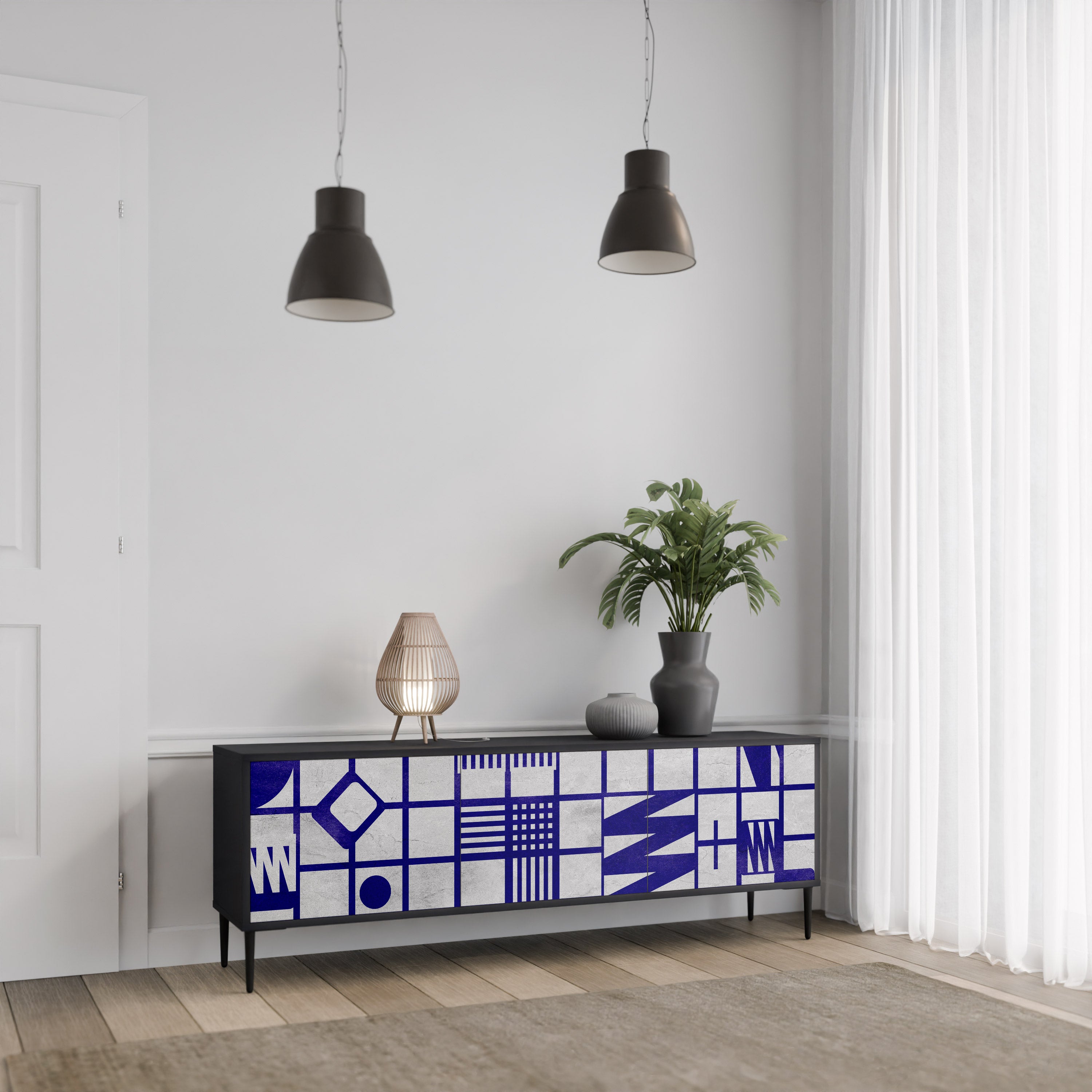 Mueble de TV de 3 puertas THE RIGHT PLACES con acabado negro