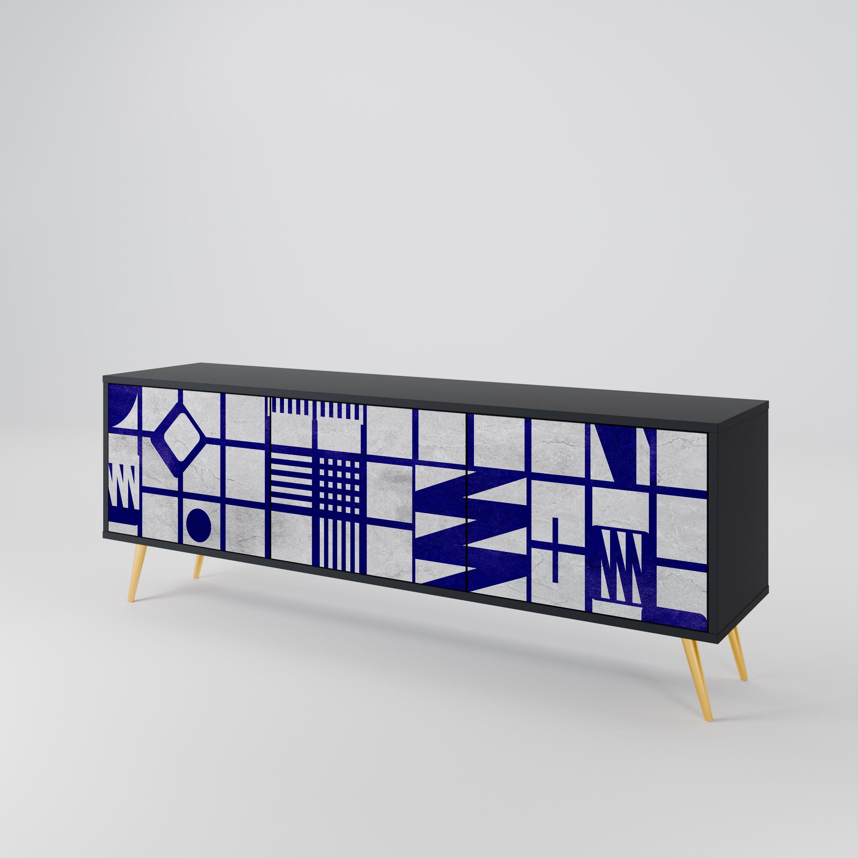 Mueble de TV de 3 puertas THE RIGHT PLACES con acabado negro