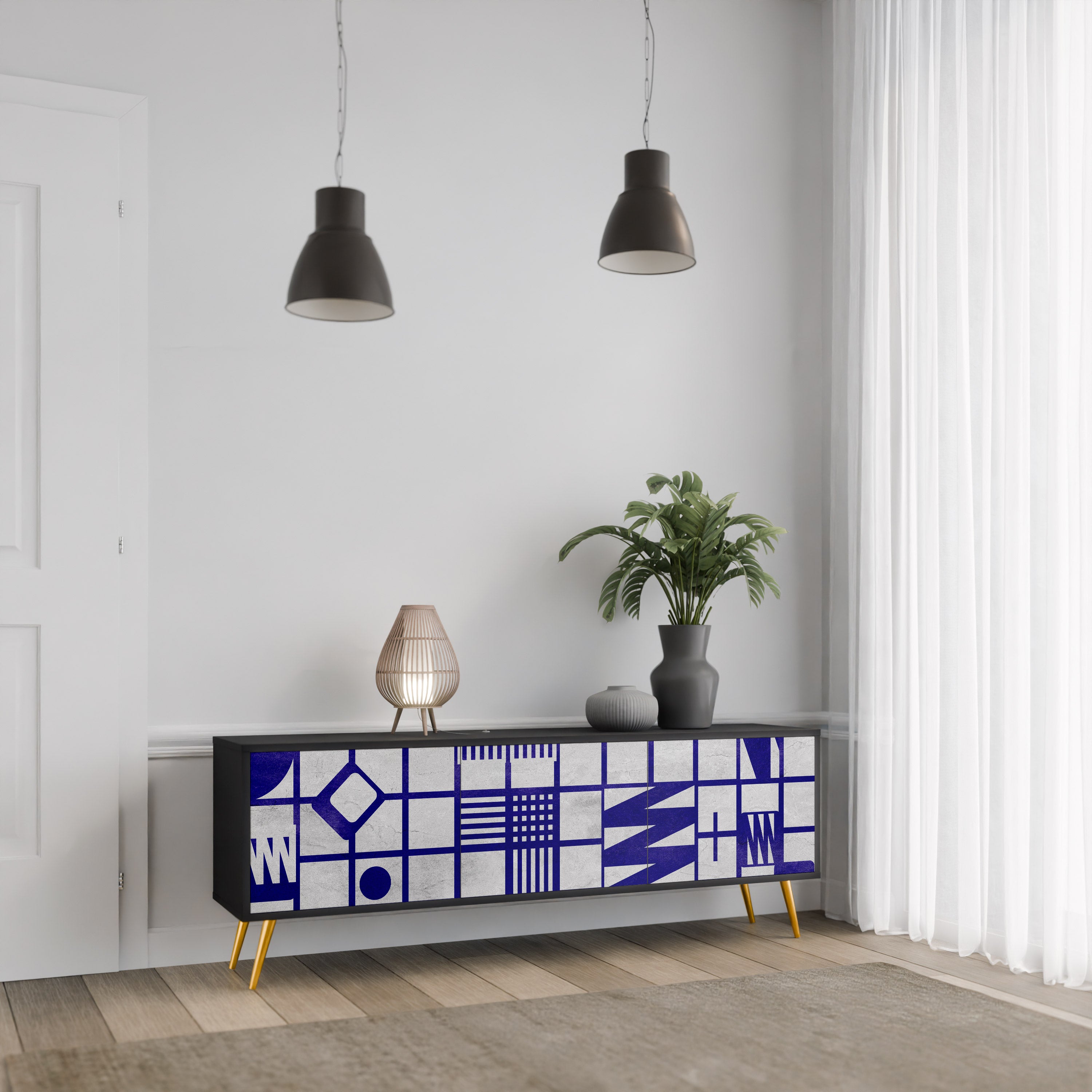 Mueble de TV de 3 puertas THE RIGHT PLACES con acabado negro