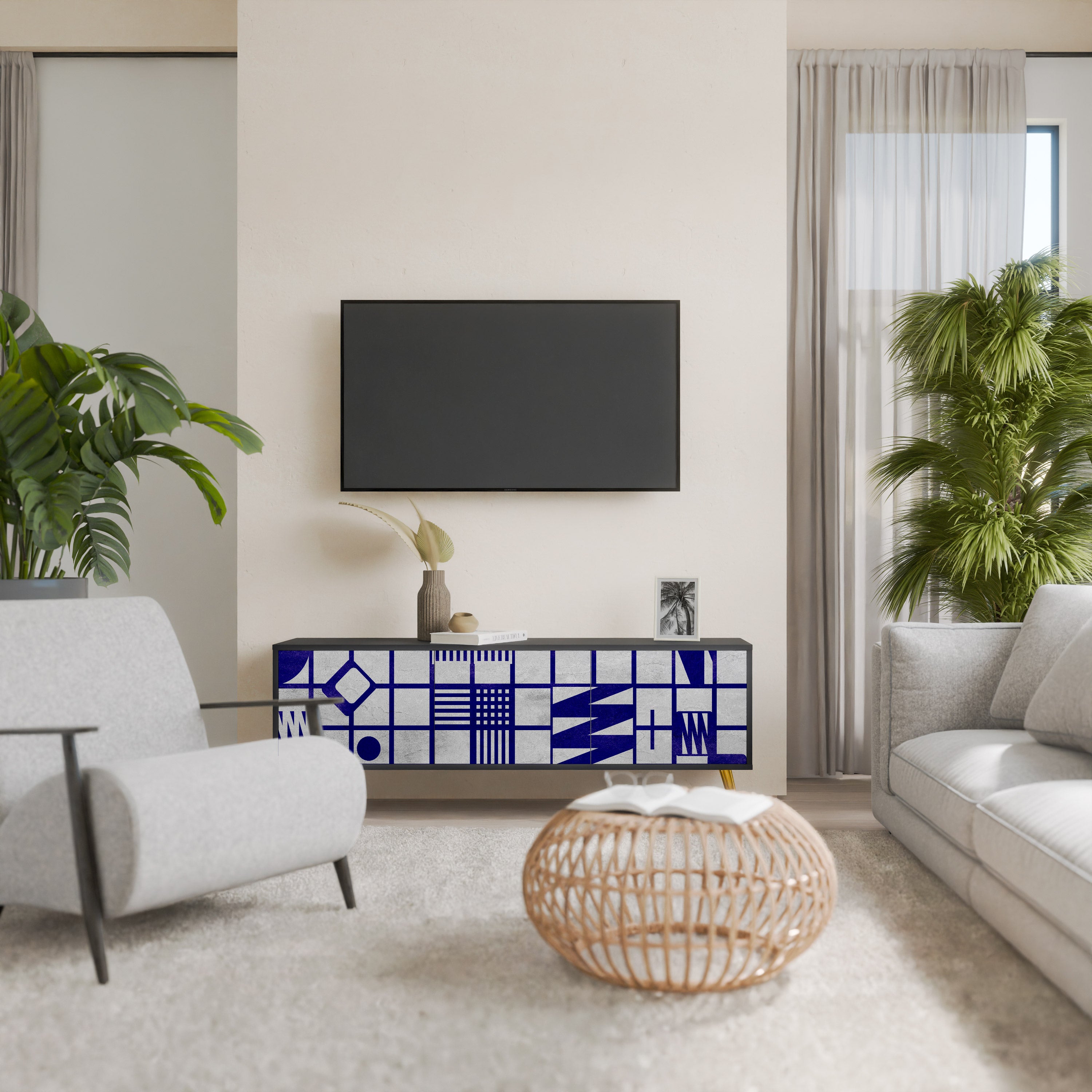 Mueble de TV de 3 puertas THE RIGHT PLACES con acabado negro