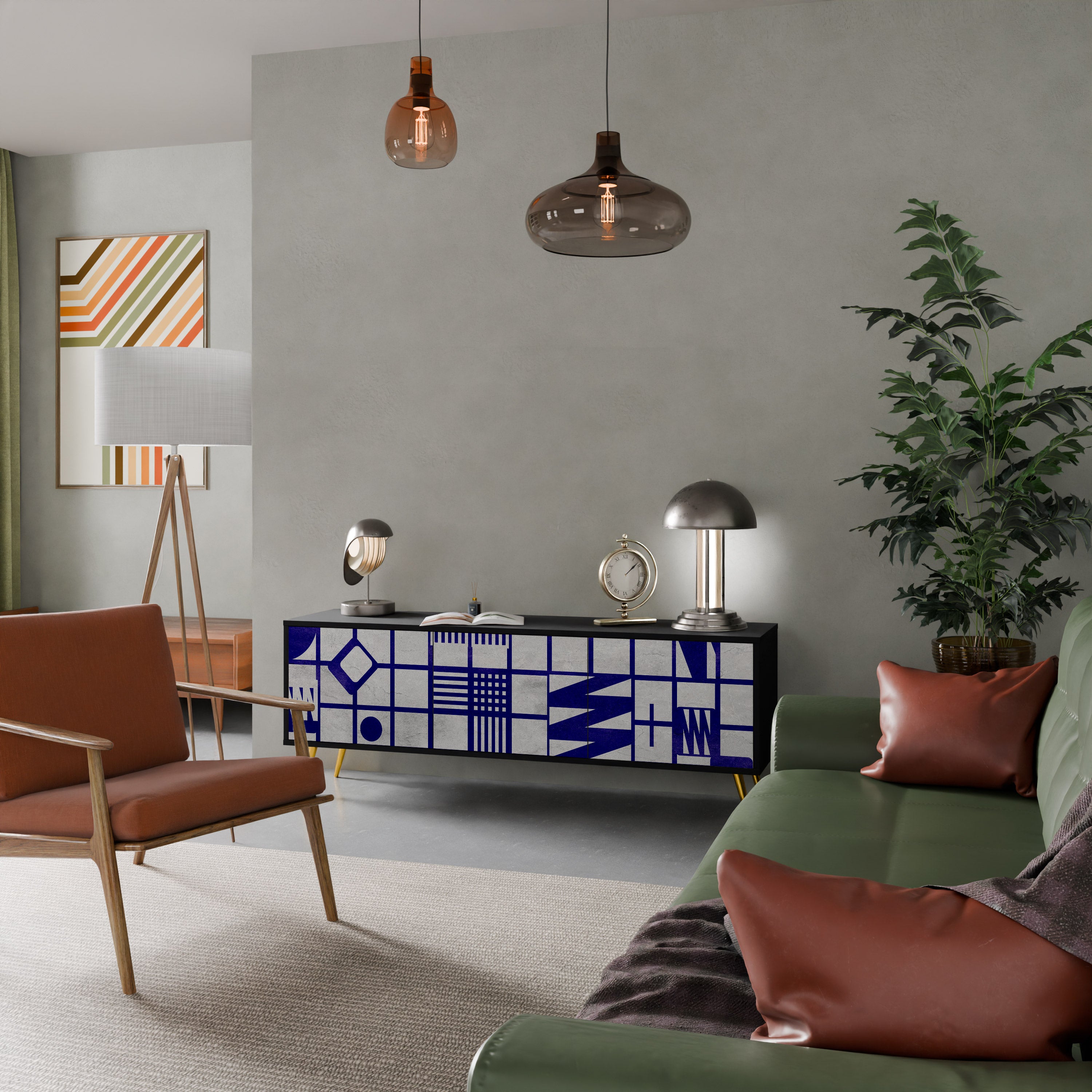Mueble de TV de 3 puertas THE RIGHT PLACES con acabado negro