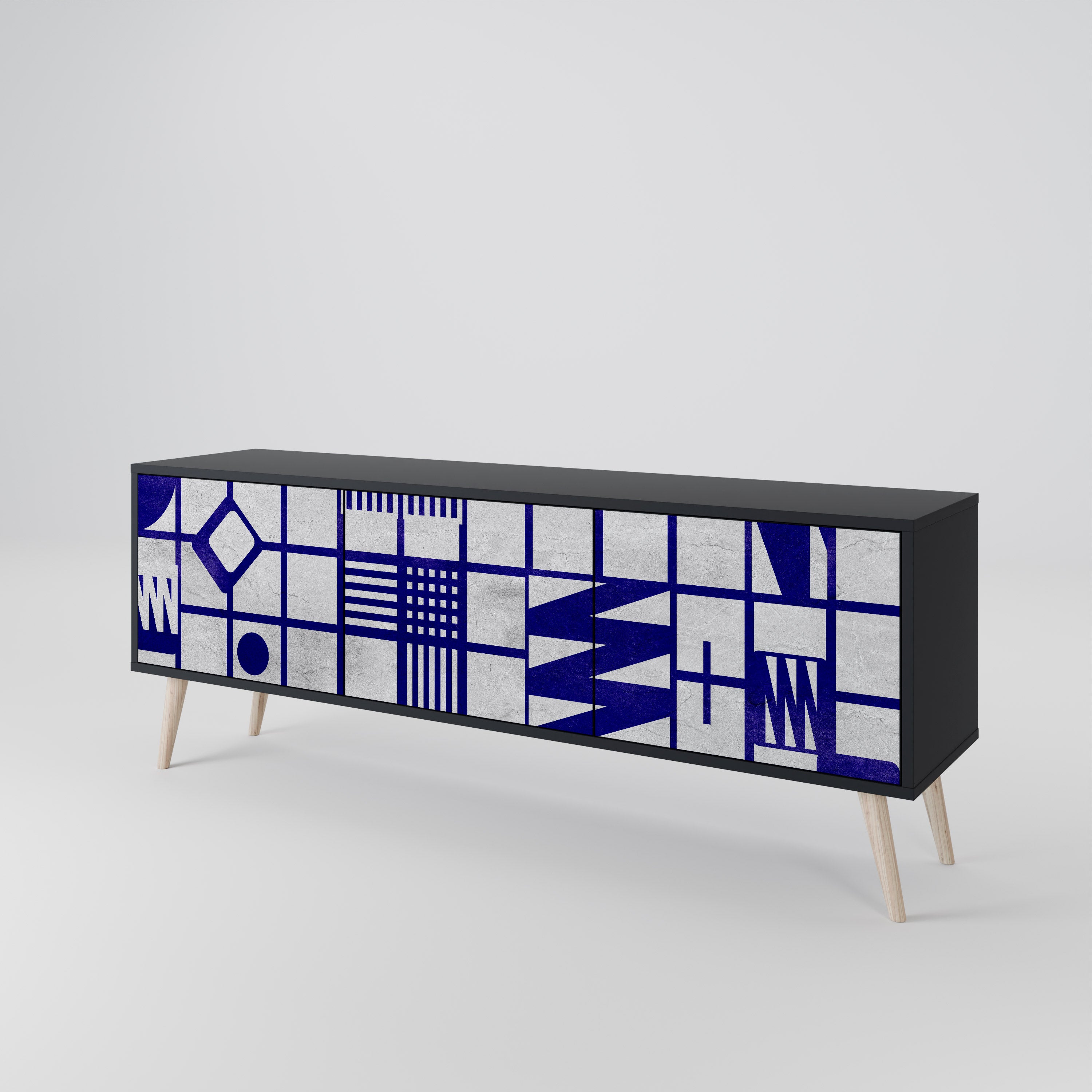 Mueble de TV de 3 puertas THE RIGHT PLACES con acabado negro