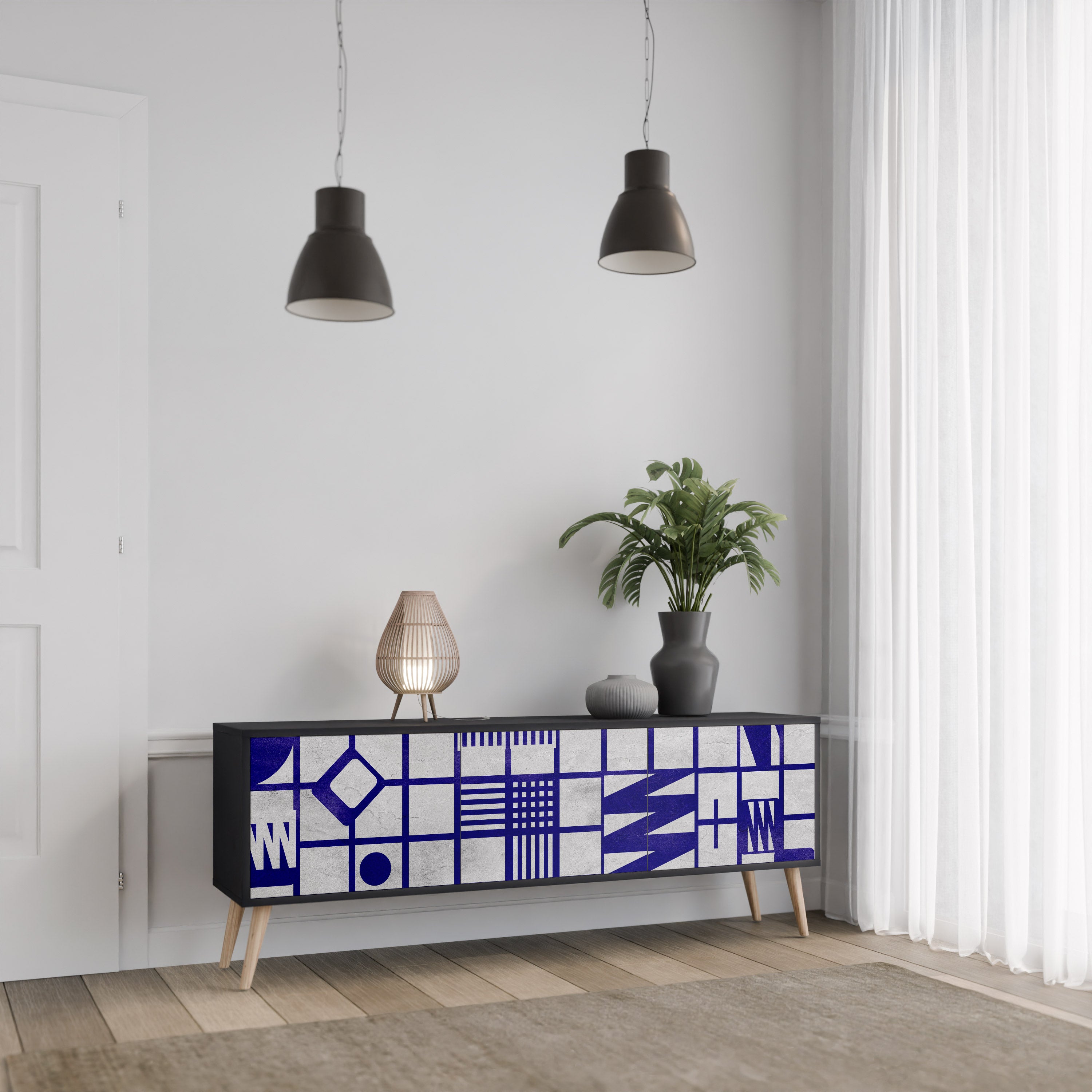 Mueble de TV de 3 puertas THE RIGHT PLACES con acabado negro