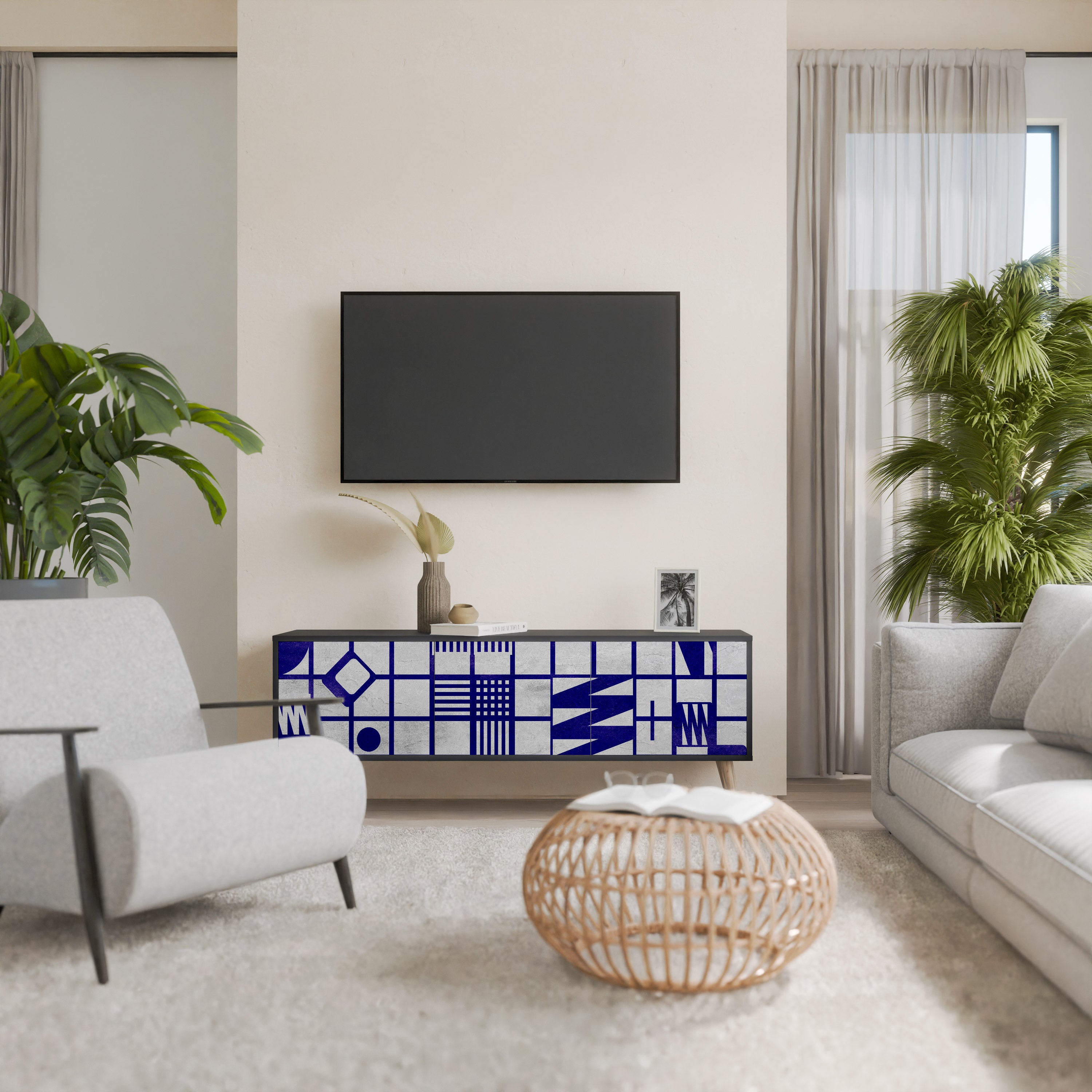 Mueble de TV de 3 puertas THE RIGHT PLACES con acabado negro