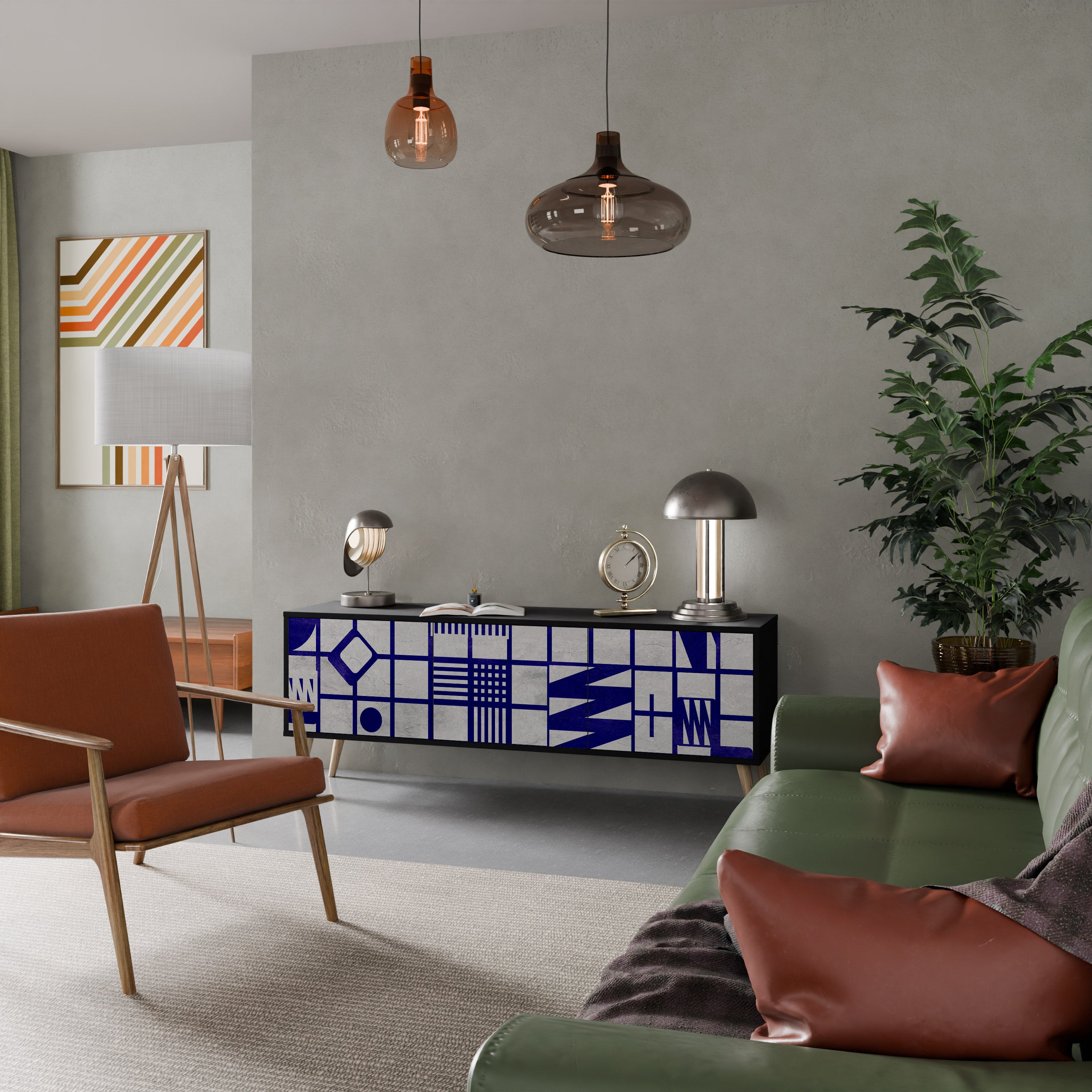 Mueble de TV de 3 puertas THE RIGHT PLACES con acabado negro