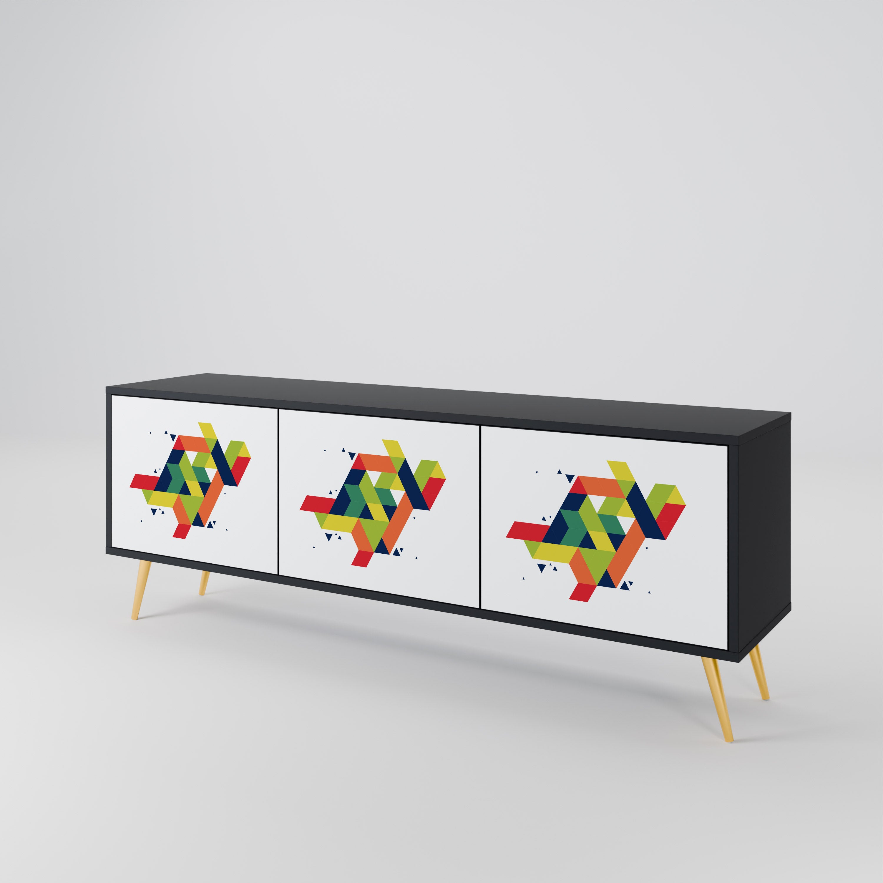 Mueble de TV de 3 puertas FUTURE SIGN con acabado negro
