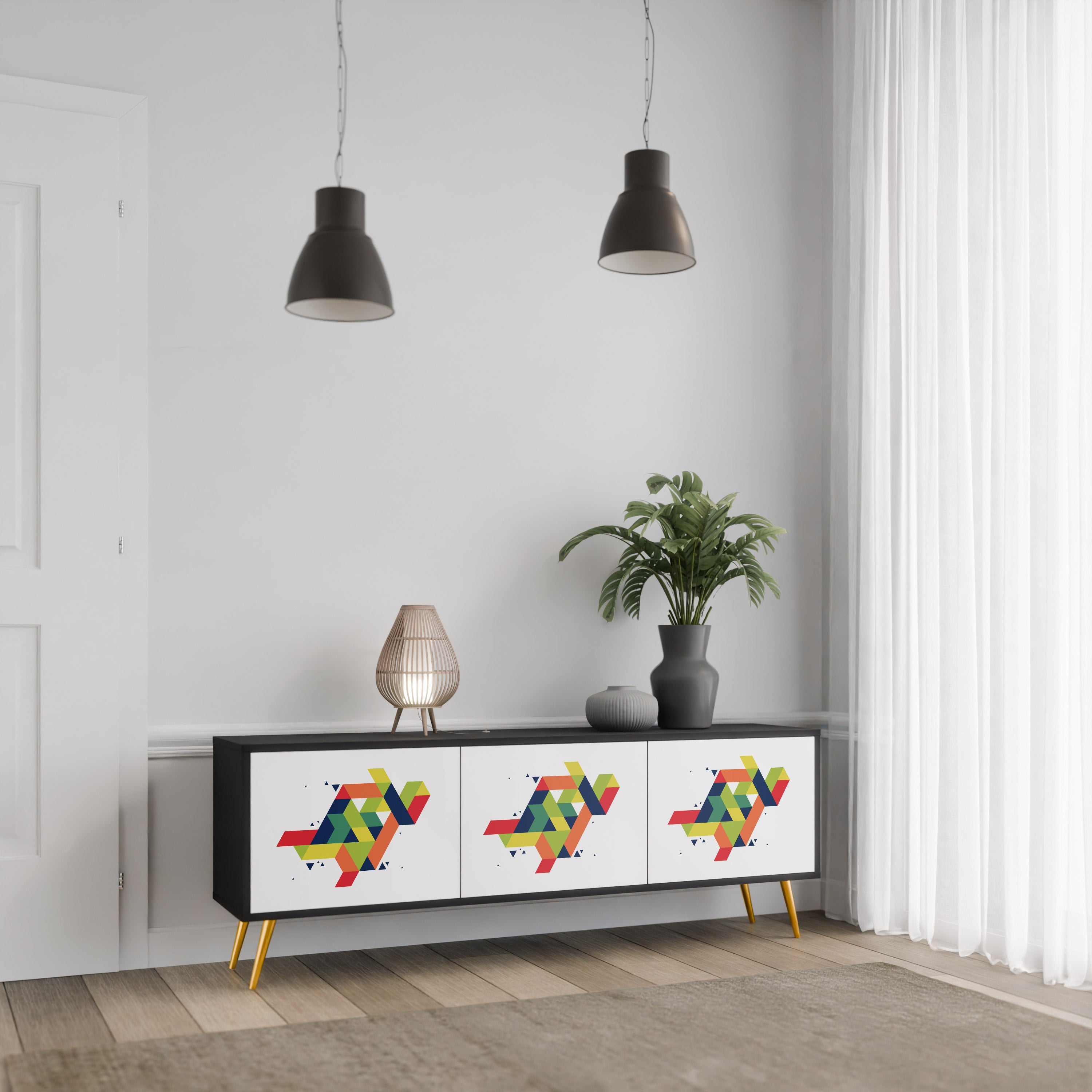 Mueble de TV de 3 puertas FUTURE SIGN con acabado negro