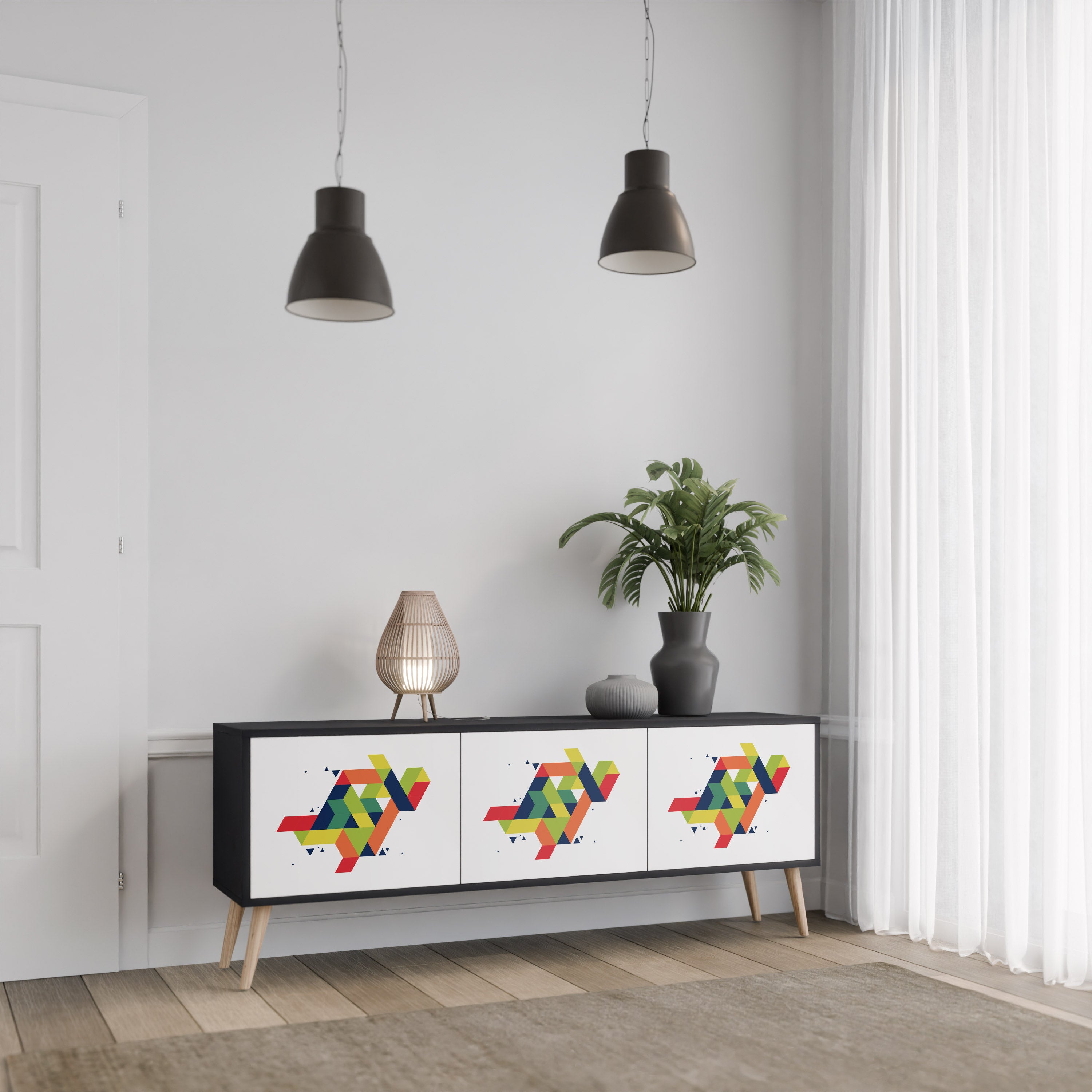 Mueble de TV de 3 puertas FUTURE SIGN con acabado negro