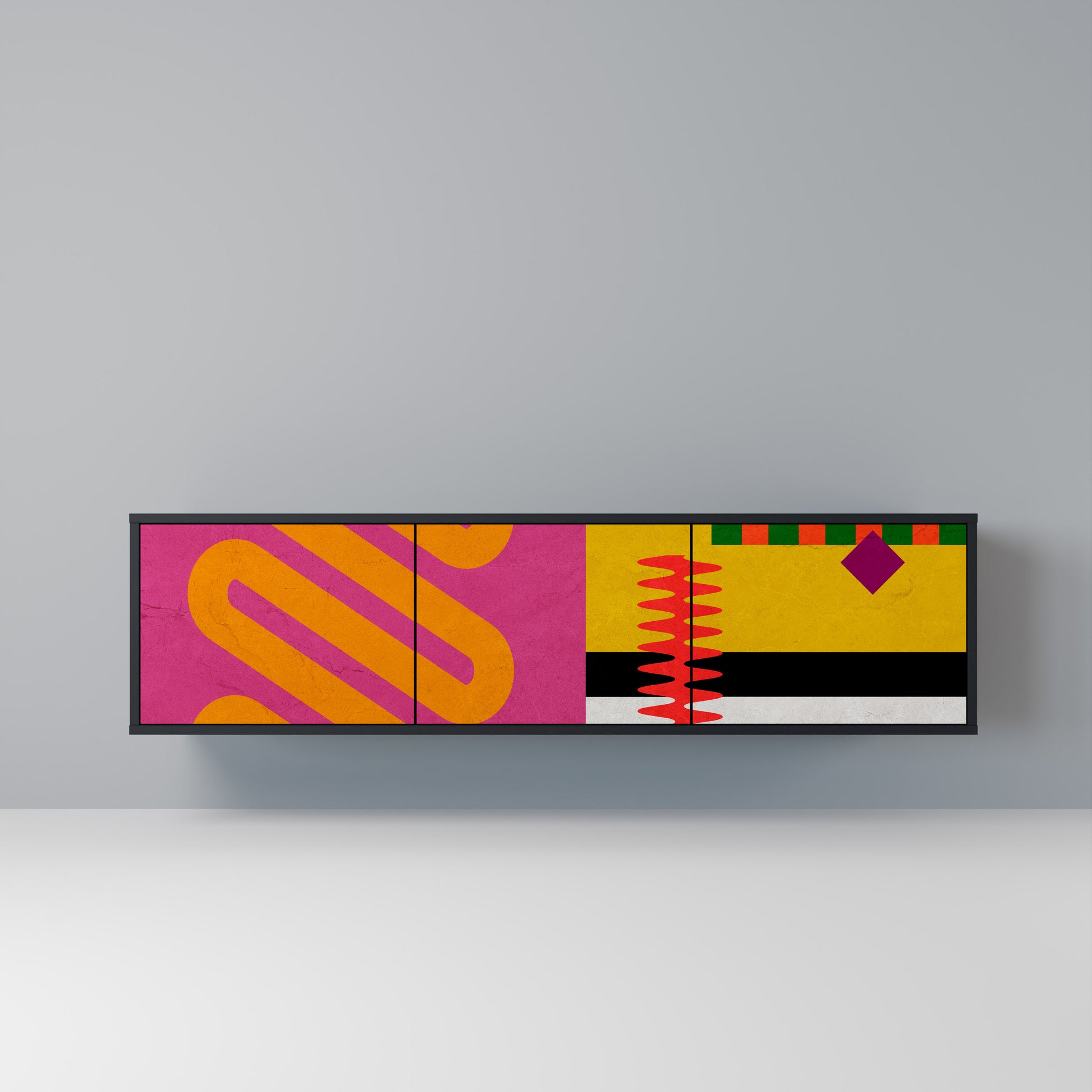 Mueble de TV VIVID ART de 3 puertas con acabado negro