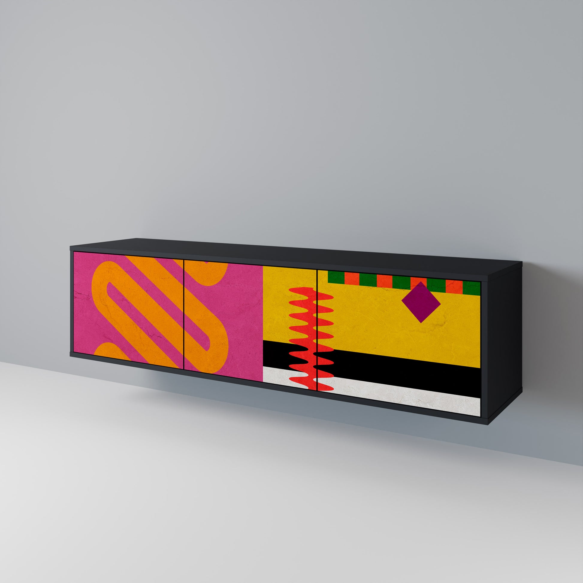 Mueble de TV VIVID ART de 3 puertas con acabado negro