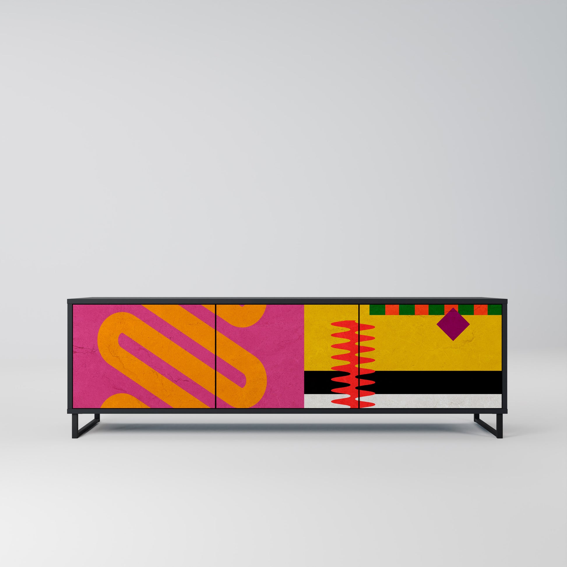 Mueble de TV VIVID ART de 3 puertas con acabado negro