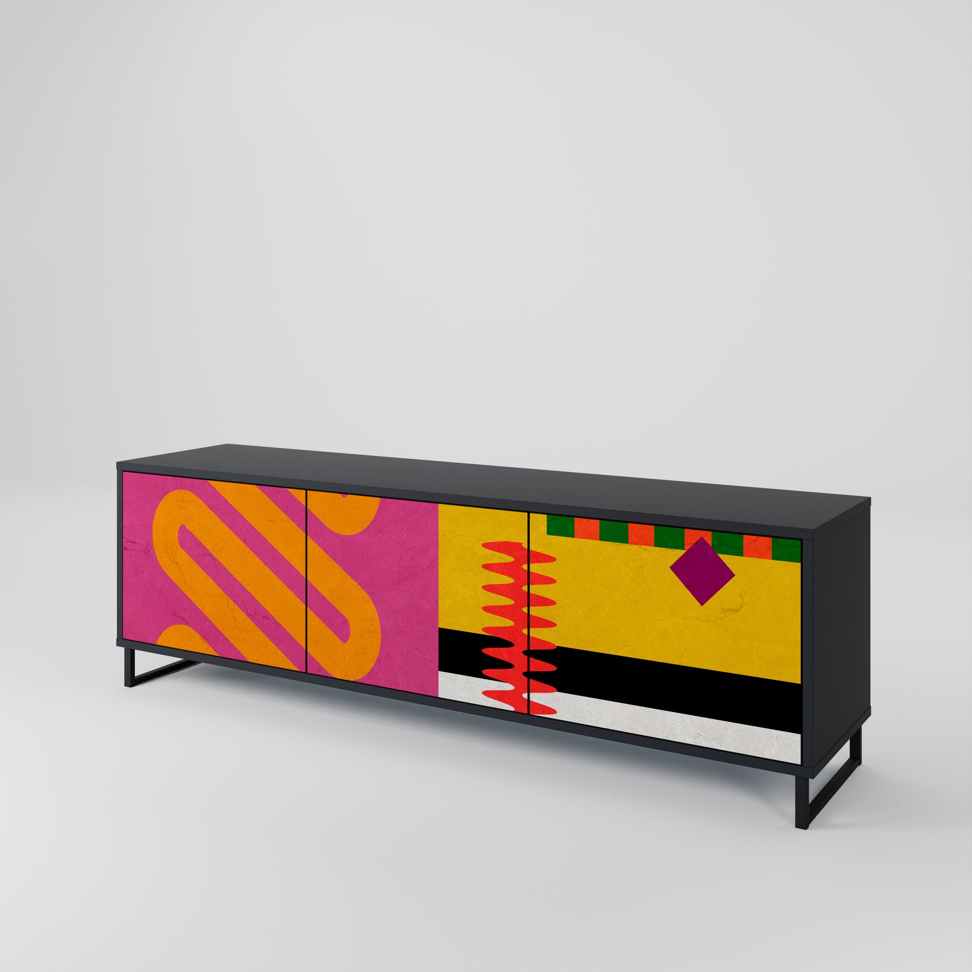 Mueble de TV VIVID ART de 3 puertas con acabado negro