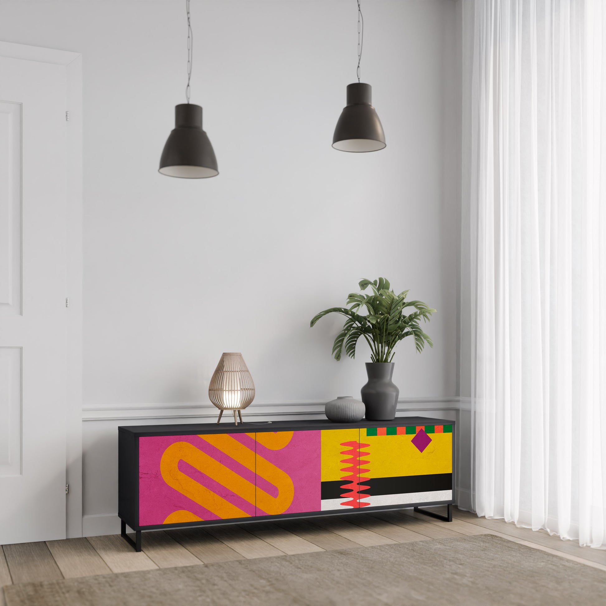 Mueble de TV VIVID ART de 3 puertas con acabado negro