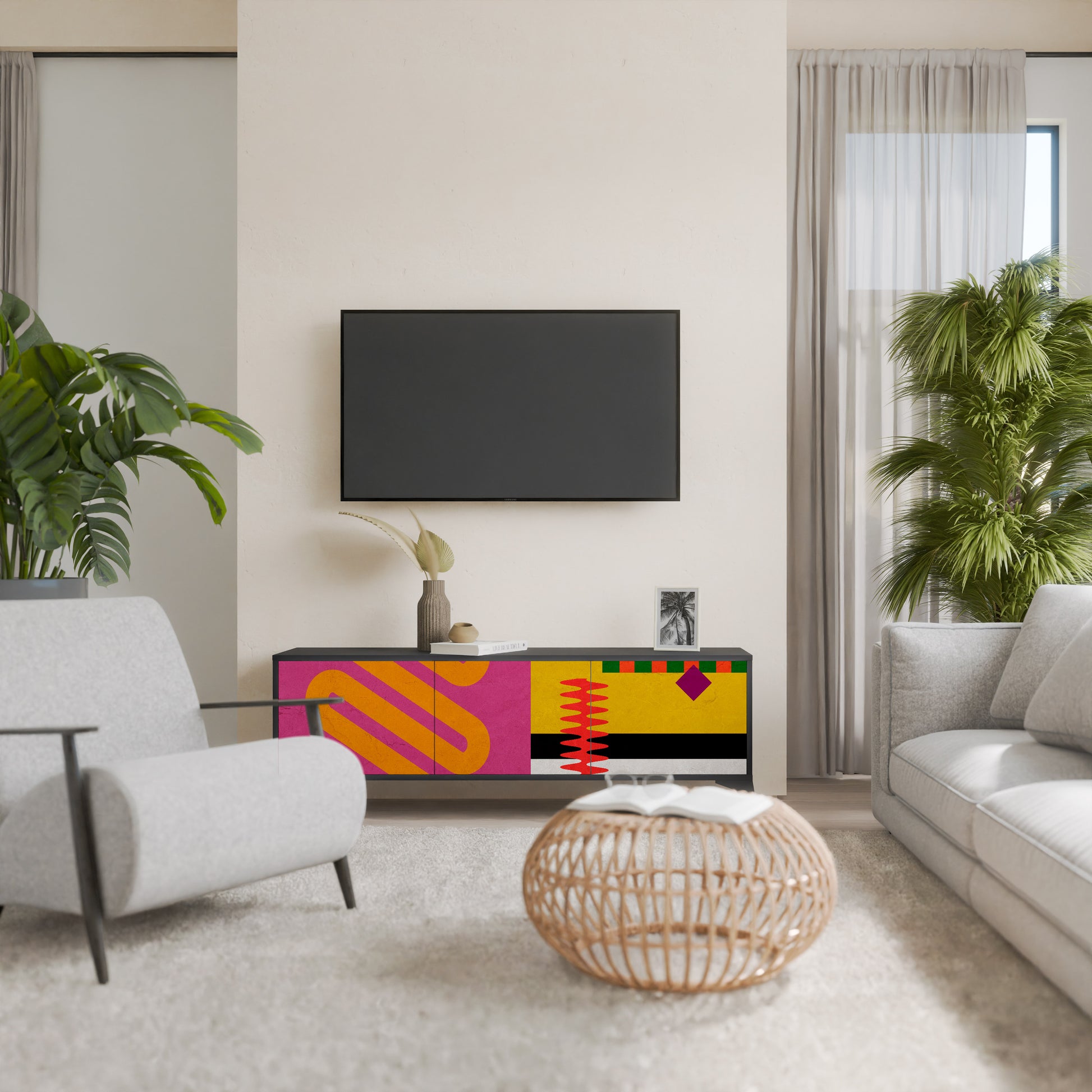 Mueble de TV VIVID ART de 3 puertas con acabado negro