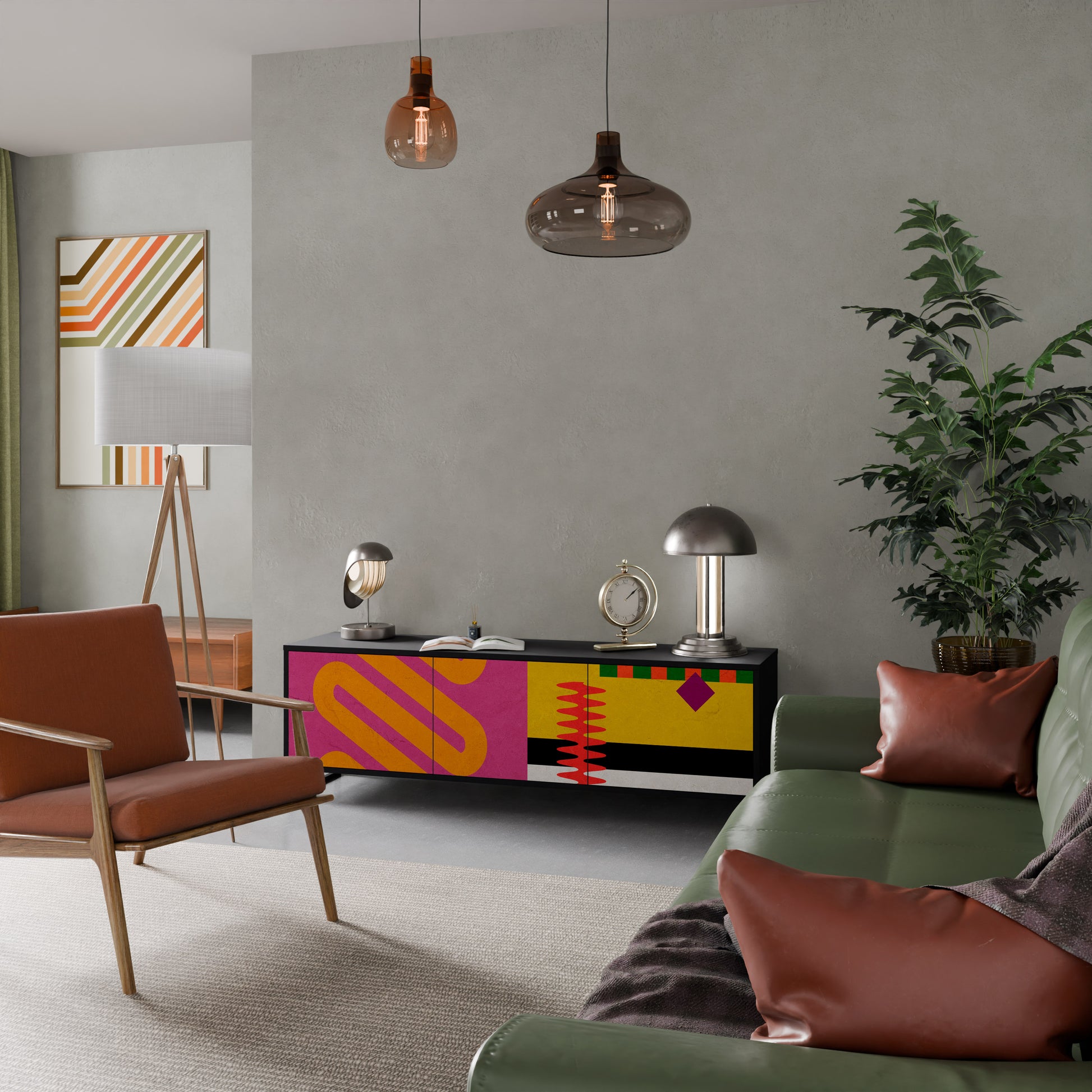 Mueble de TV VIVID ART de 3 puertas con acabado negro