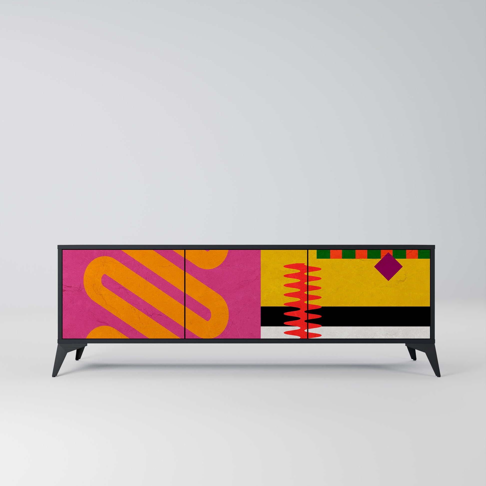 Mueble de TV VIVID ART de 3 puertas con acabado negro
