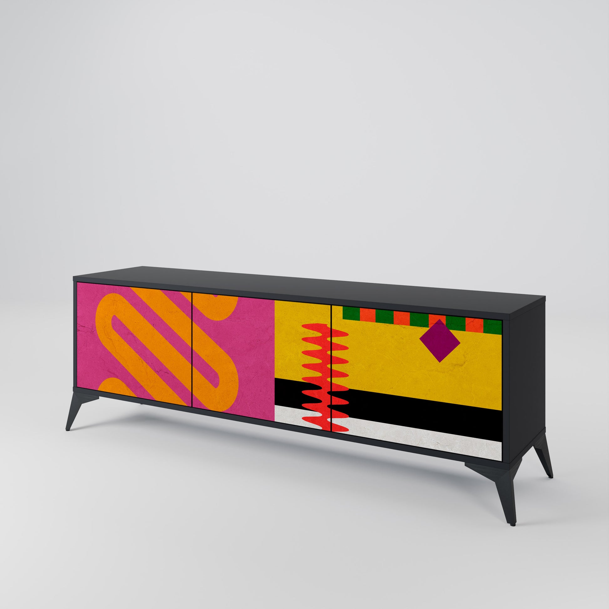Mueble de TV VIVID ART de 3 puertas con acabado negro
