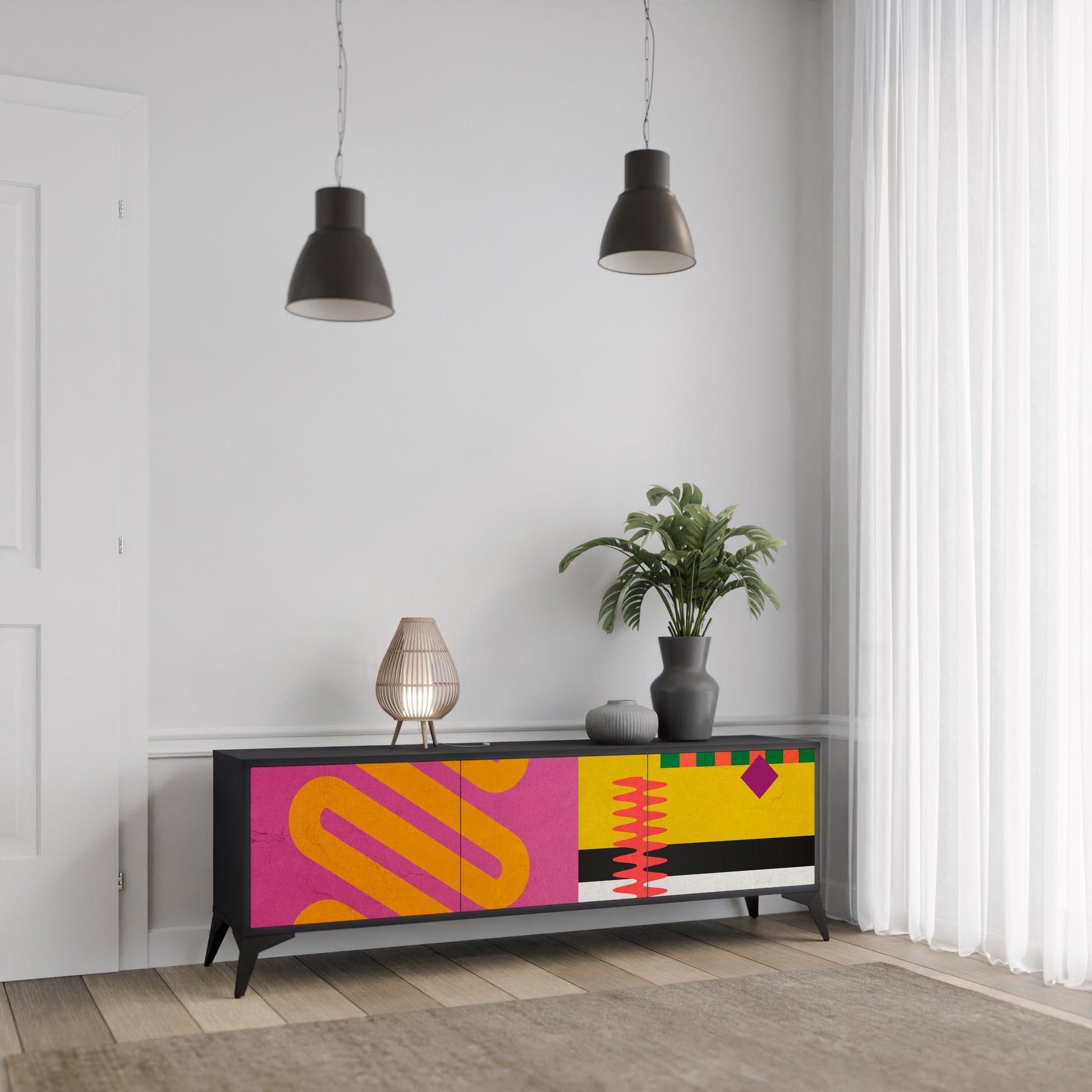 Mueble de TV VIVID ART de 3 puertas con acabado negro