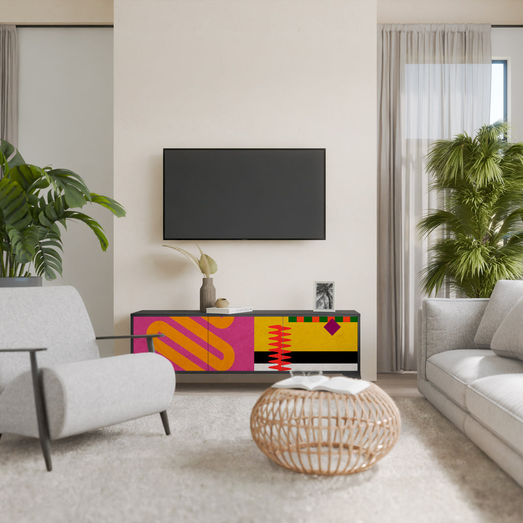 Mueble de TV VIVID ART de 3 puertas con acabado negro