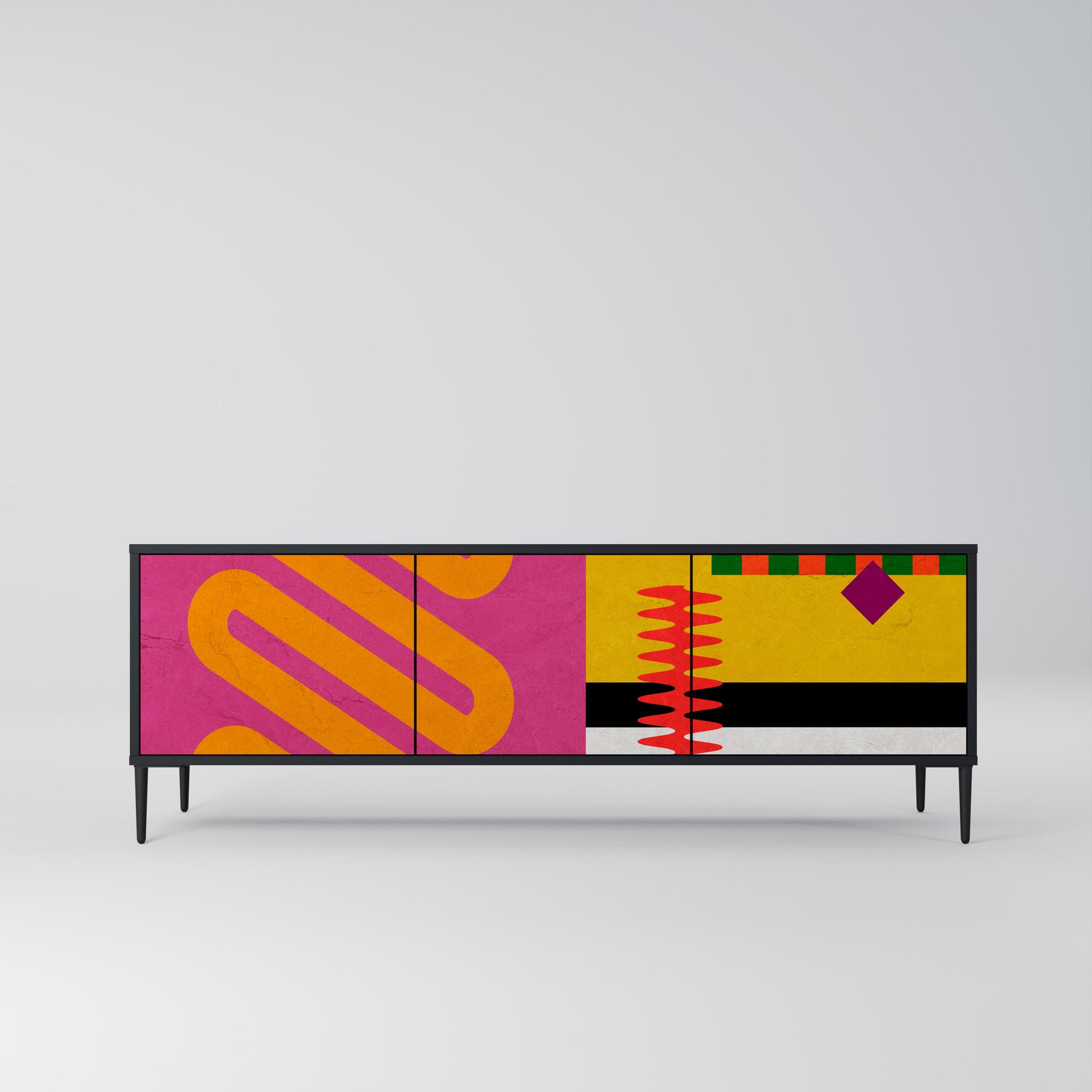 Mueble de TV VIVID ART de 3 puertas con acabado negro