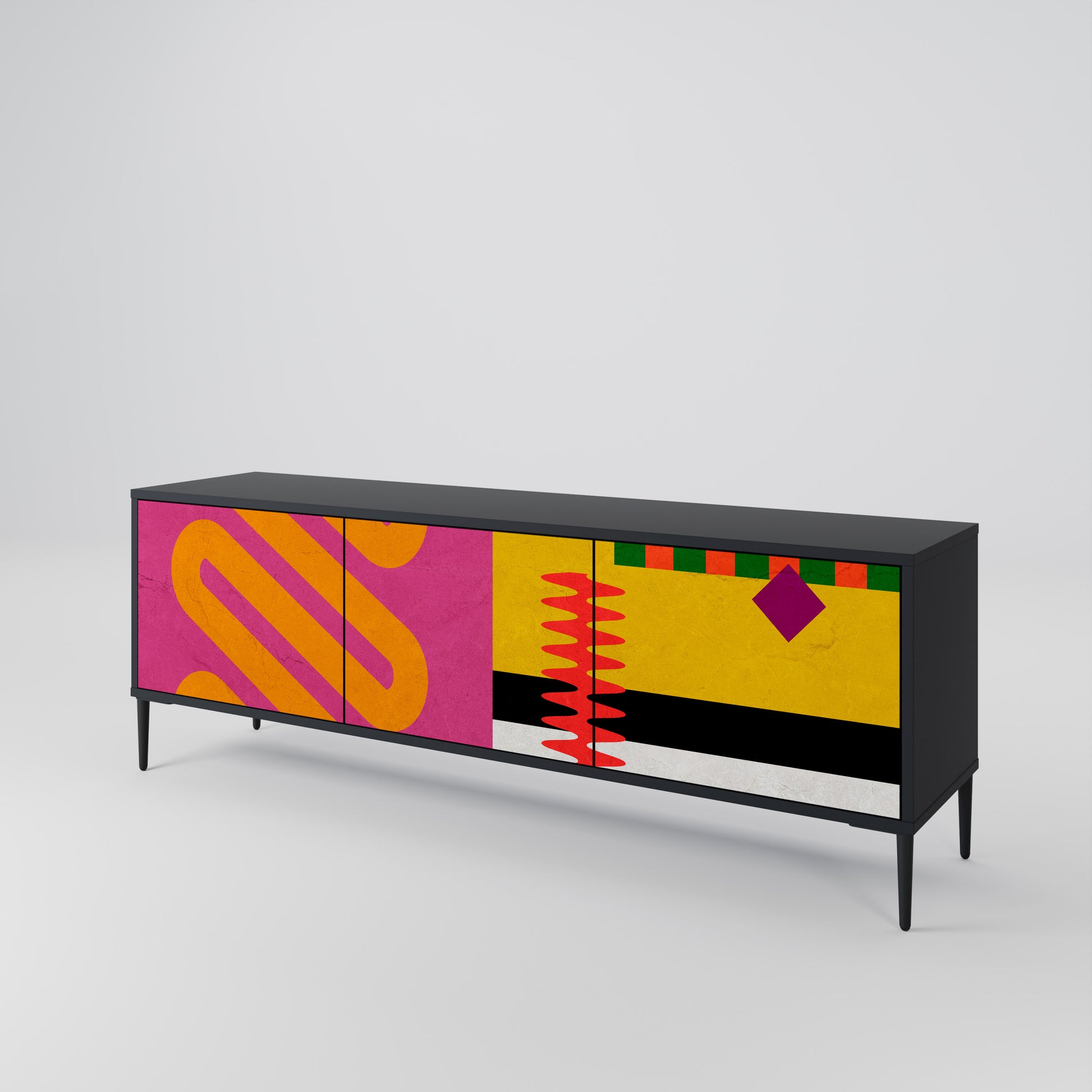 Mueble de TV VIVID ART de 3 puertas con acabado negro