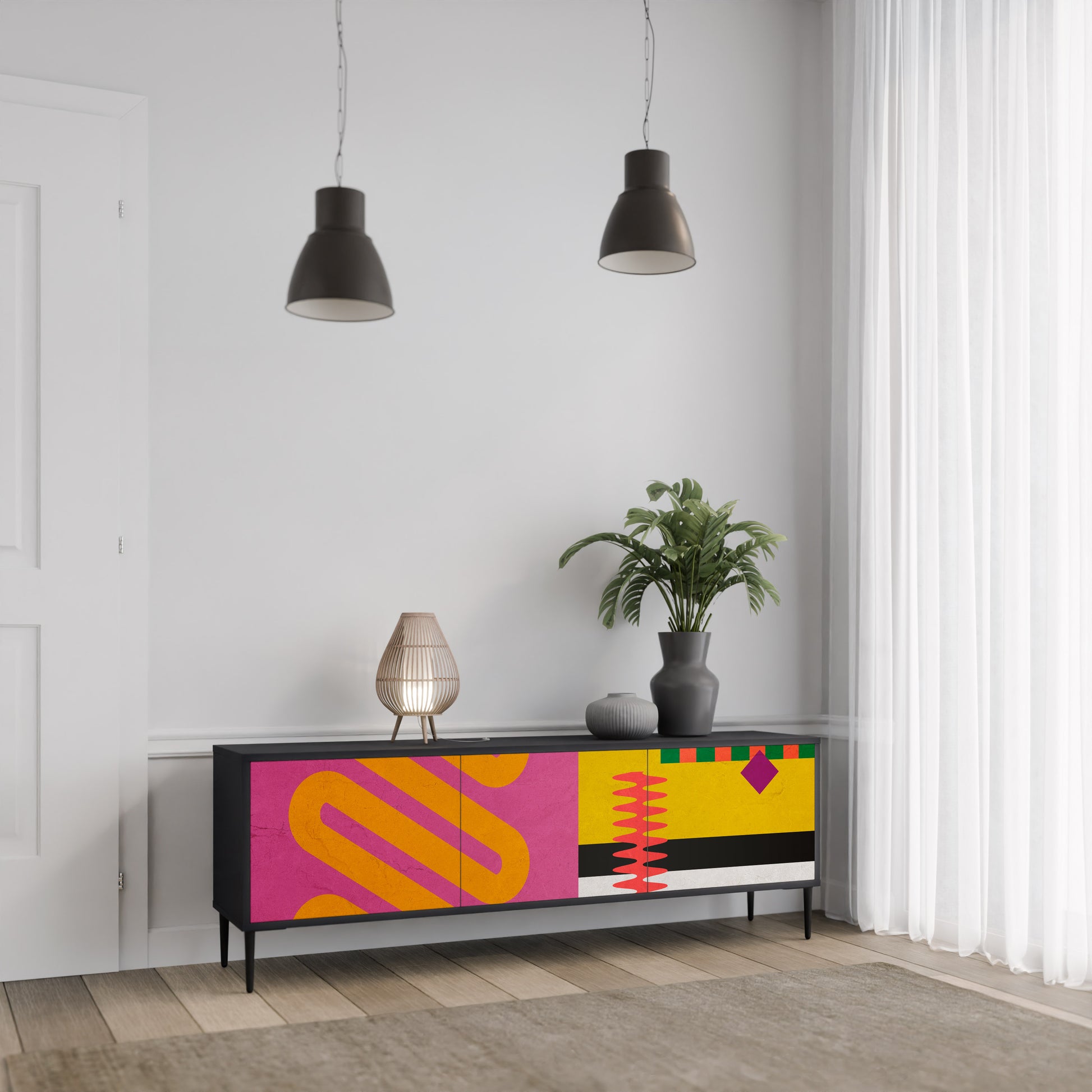 Mueble de TV VIVID ART de 3 puertas con acabado negro