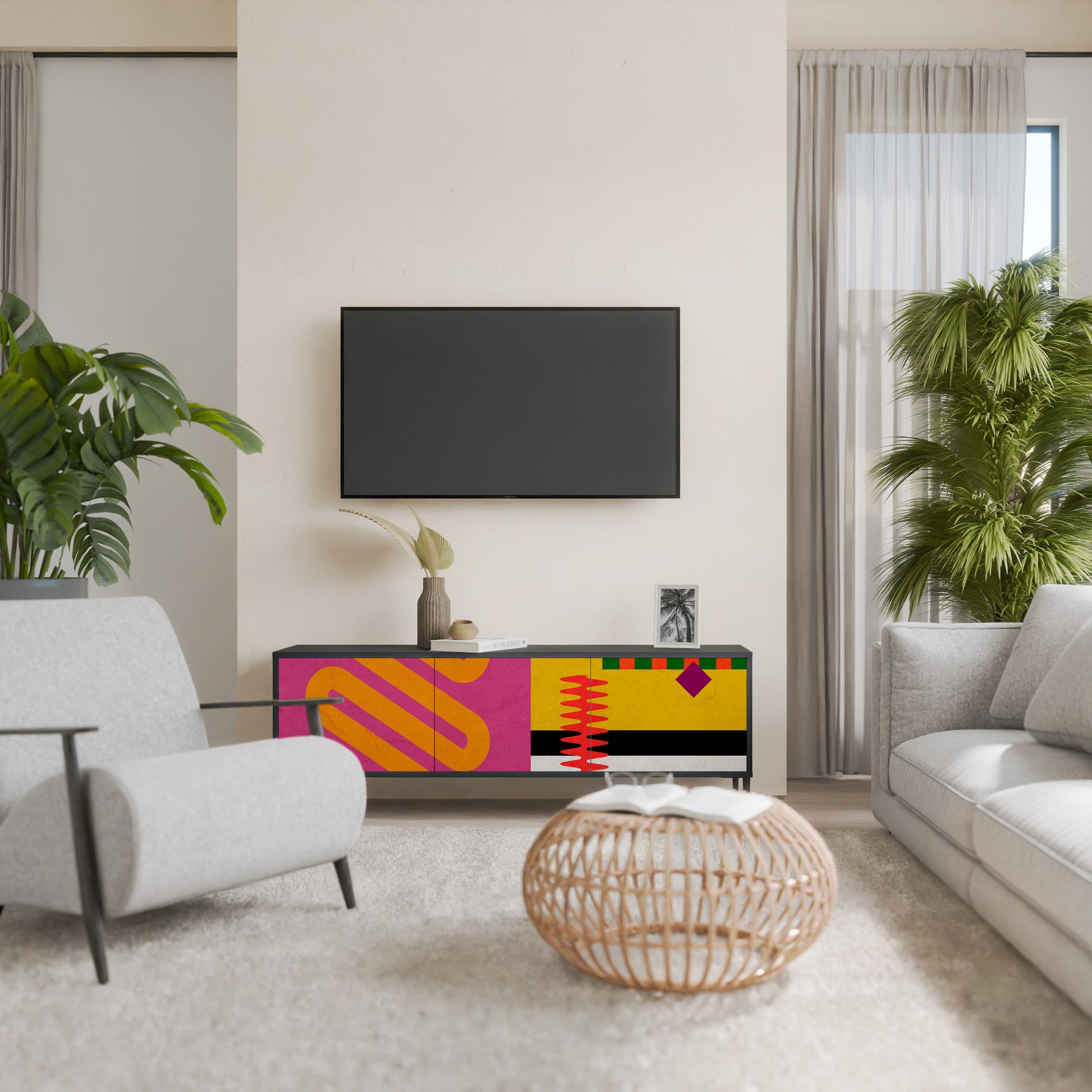 Mueble de TV VIVID ART de 3 puertas con acabado negro