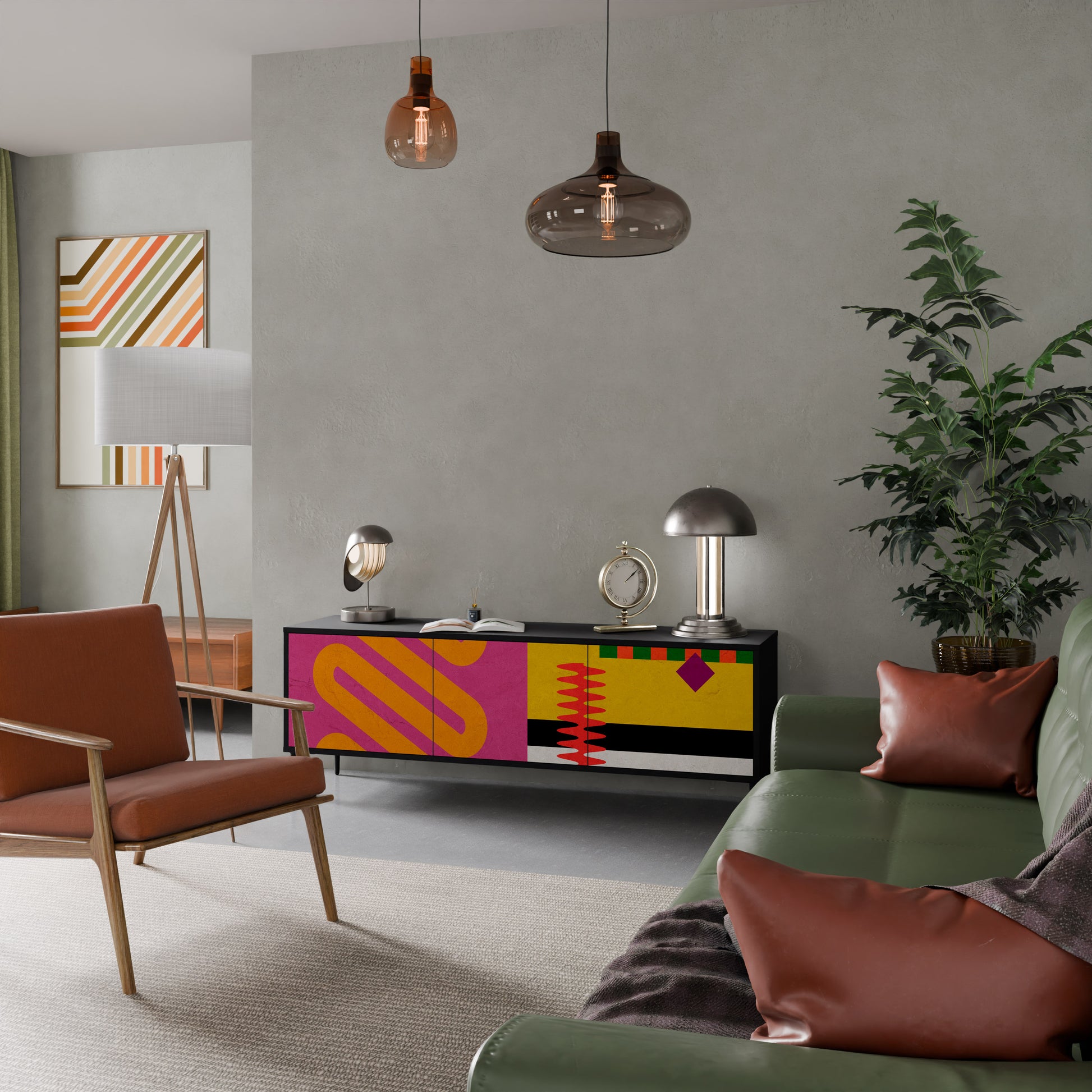 Mueble de TV VIVID ART de 3 puertas con acabado negro