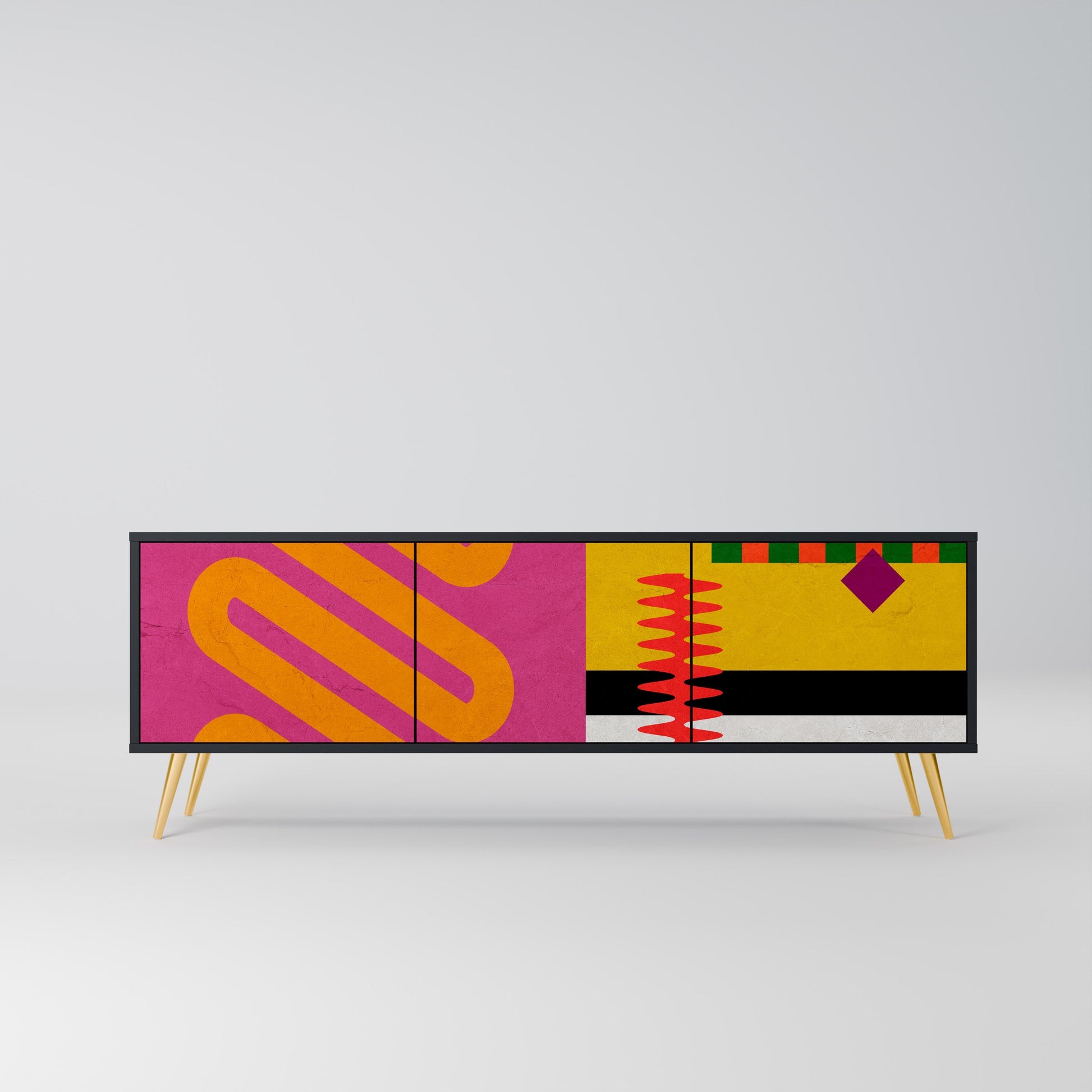 Mueble de TV VIVID ART de 3 puertas con acabado negro