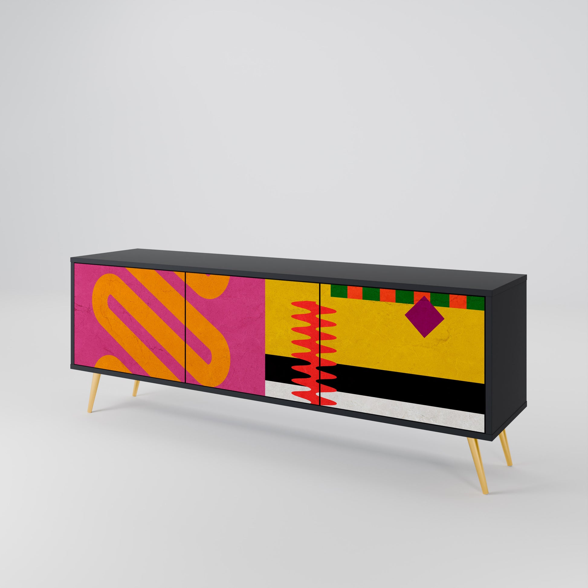 Mueble de TV VIVID ART de 3 puertas con acabado negro