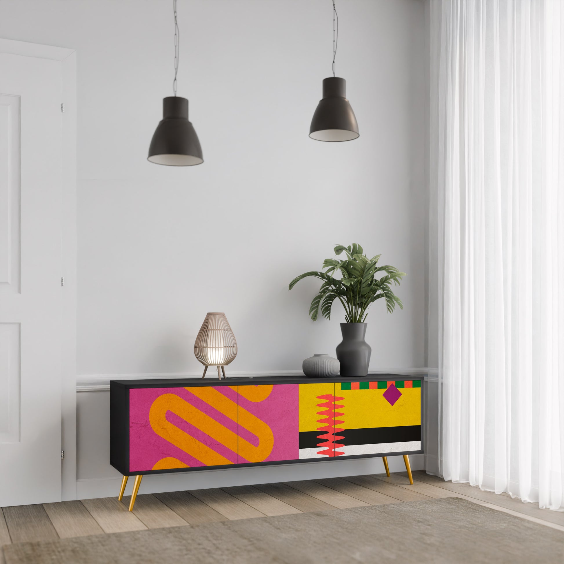 Mueble de TV VIVID ART de 3 puertas con acabado negro