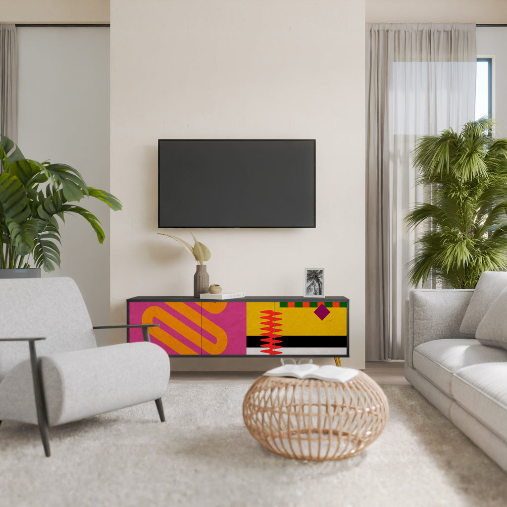 Mueble de TV VIVID ART de 3 puertas con acabado negro