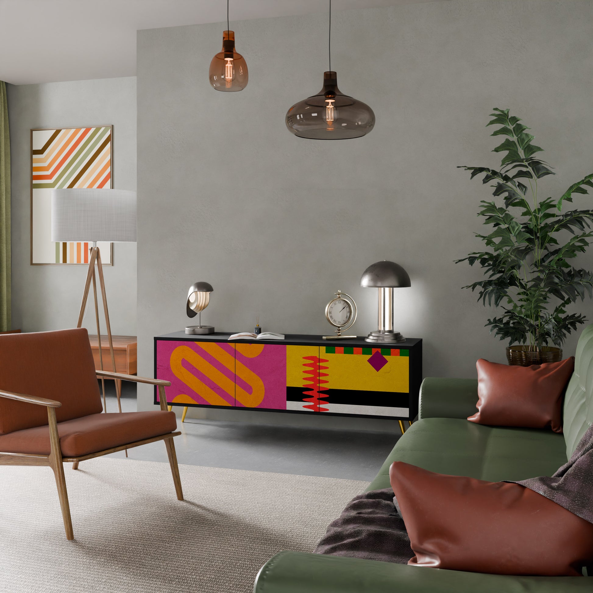 Mueble de TV VIVID ART de 3 puertas con acabado negro