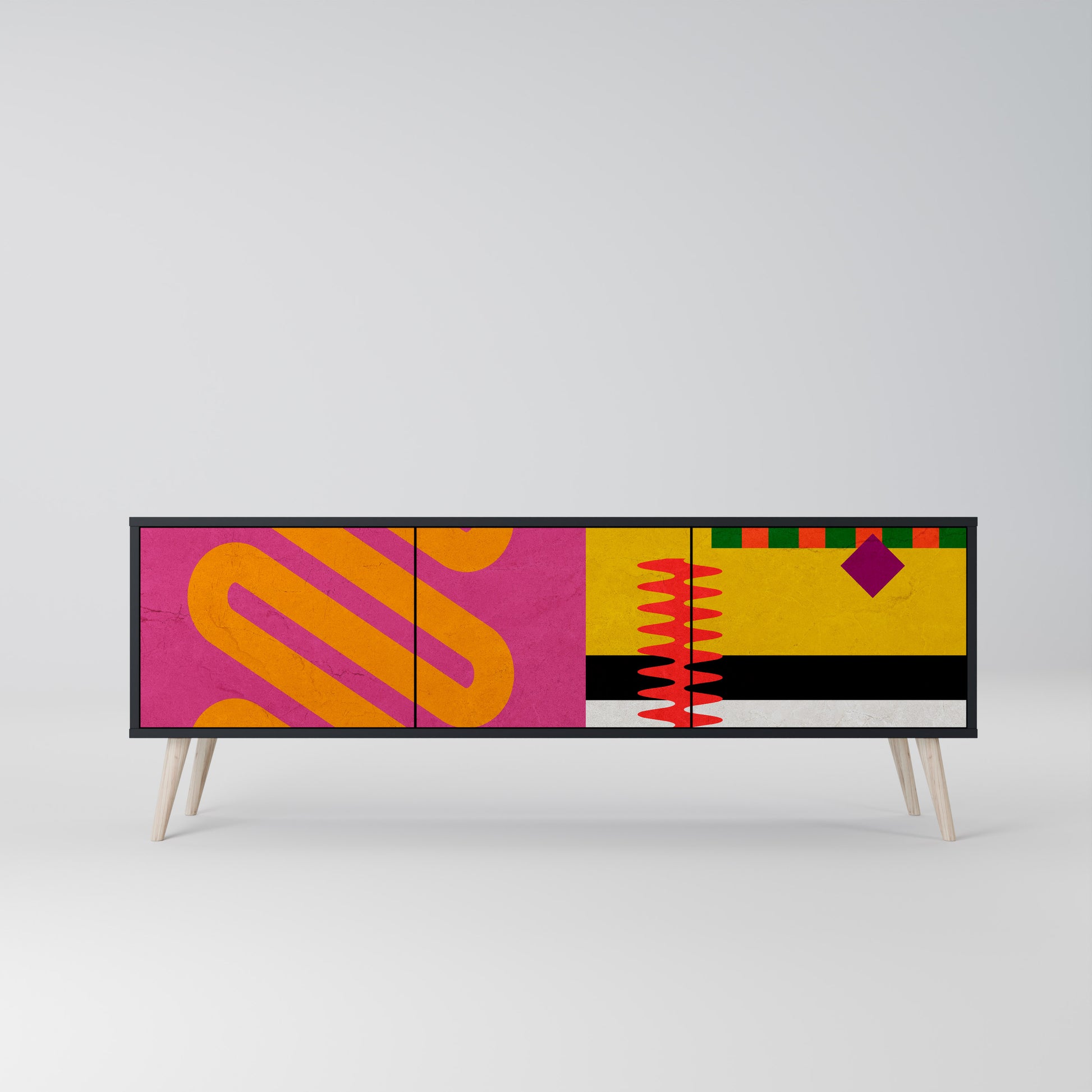 Mueble de TV VIVID ART de 3 puertas con acabado negro