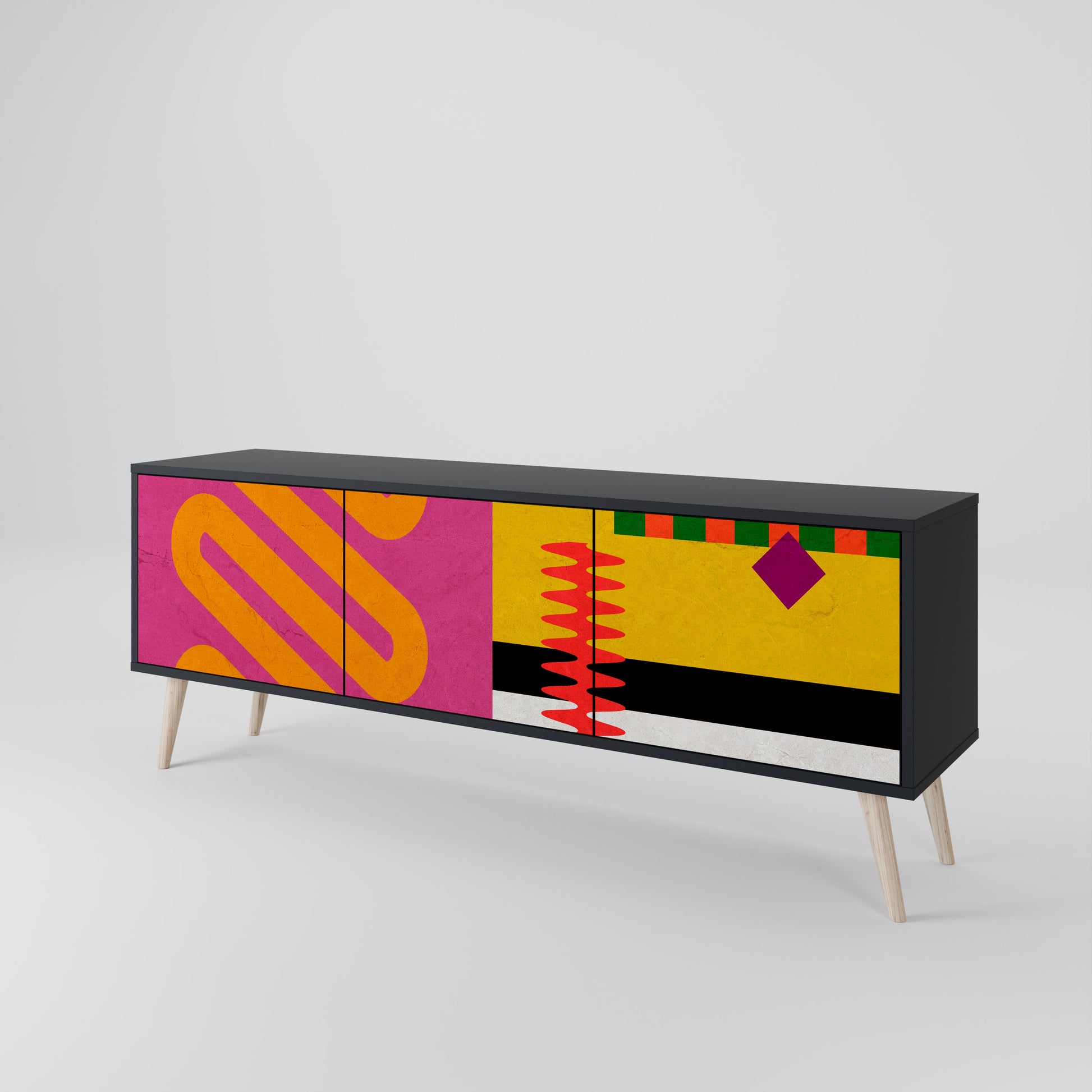 Mueble de TV VIVID ART de 3 puertas con acabado negro
