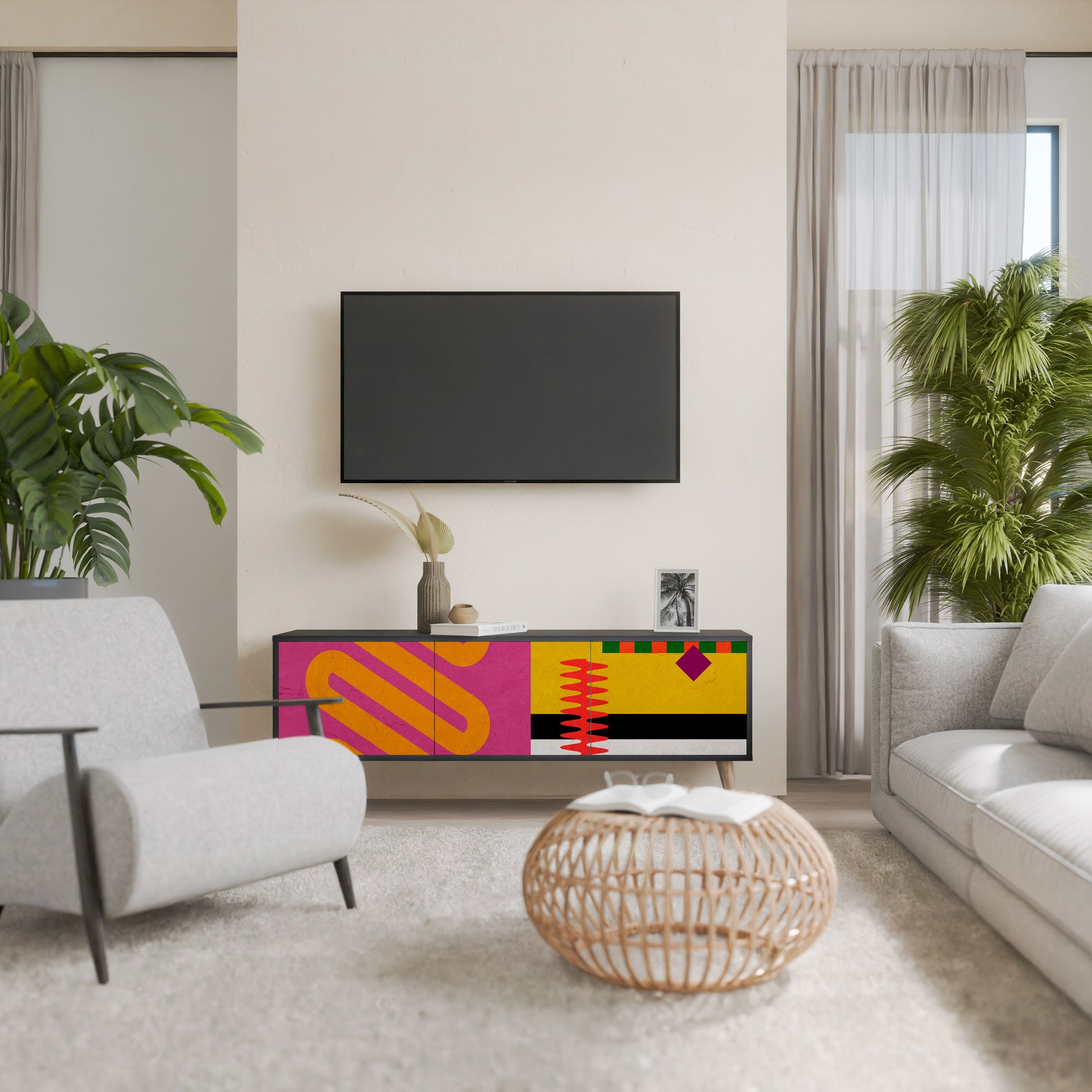 Mueble de TV VIVID ART de 3 puertas con acabado negro