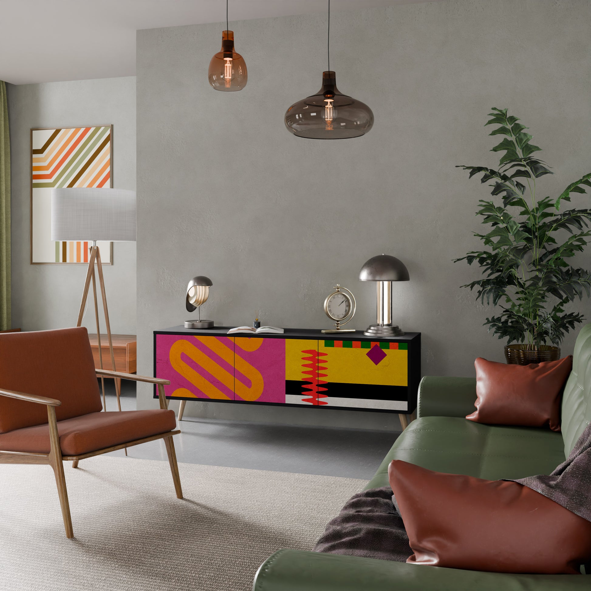 Mueble de TV VIVID ART de 3 puertas con acabado negro