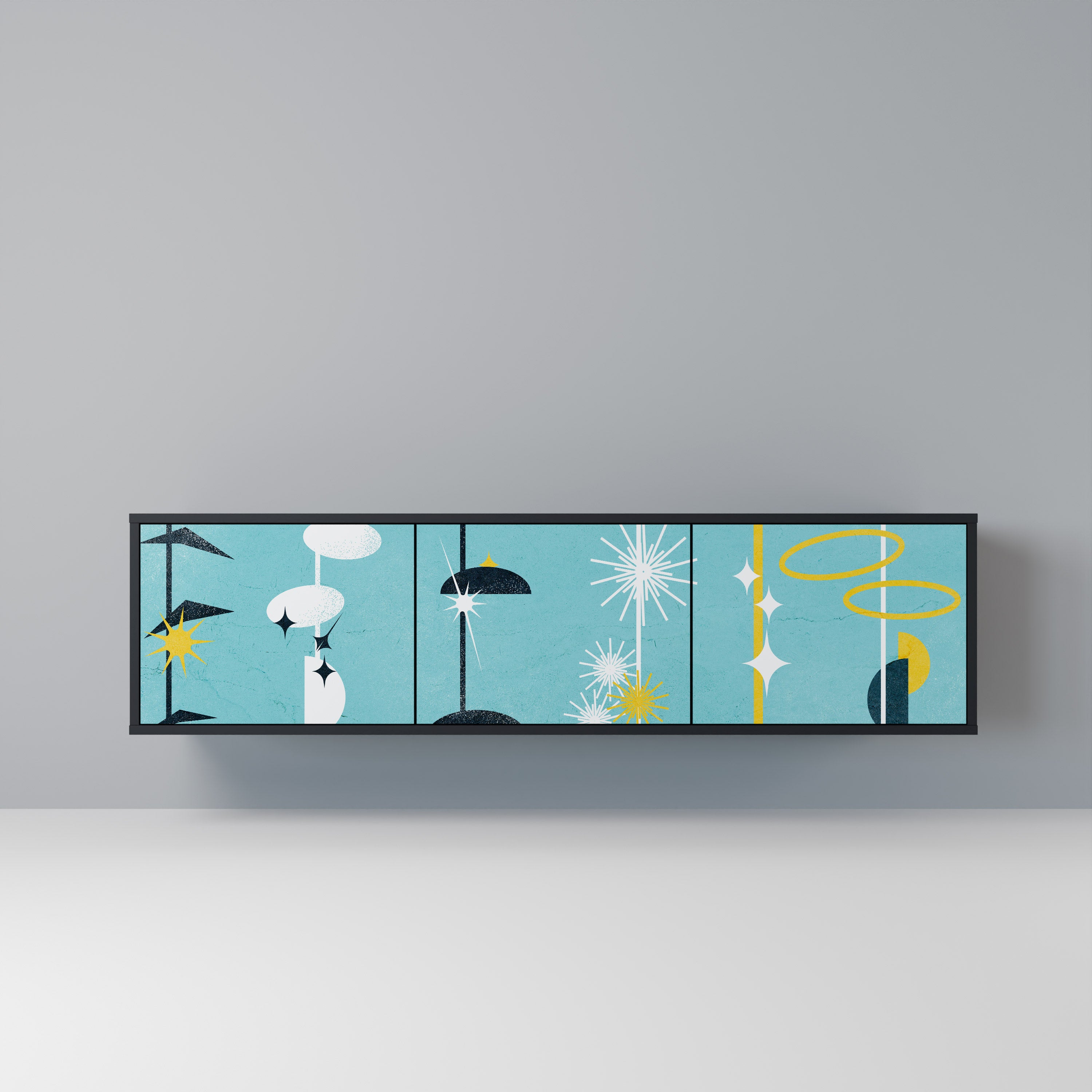 CAMINOS A LA FELICIDAD Mueble de TV de 3 puertas en acabado negro