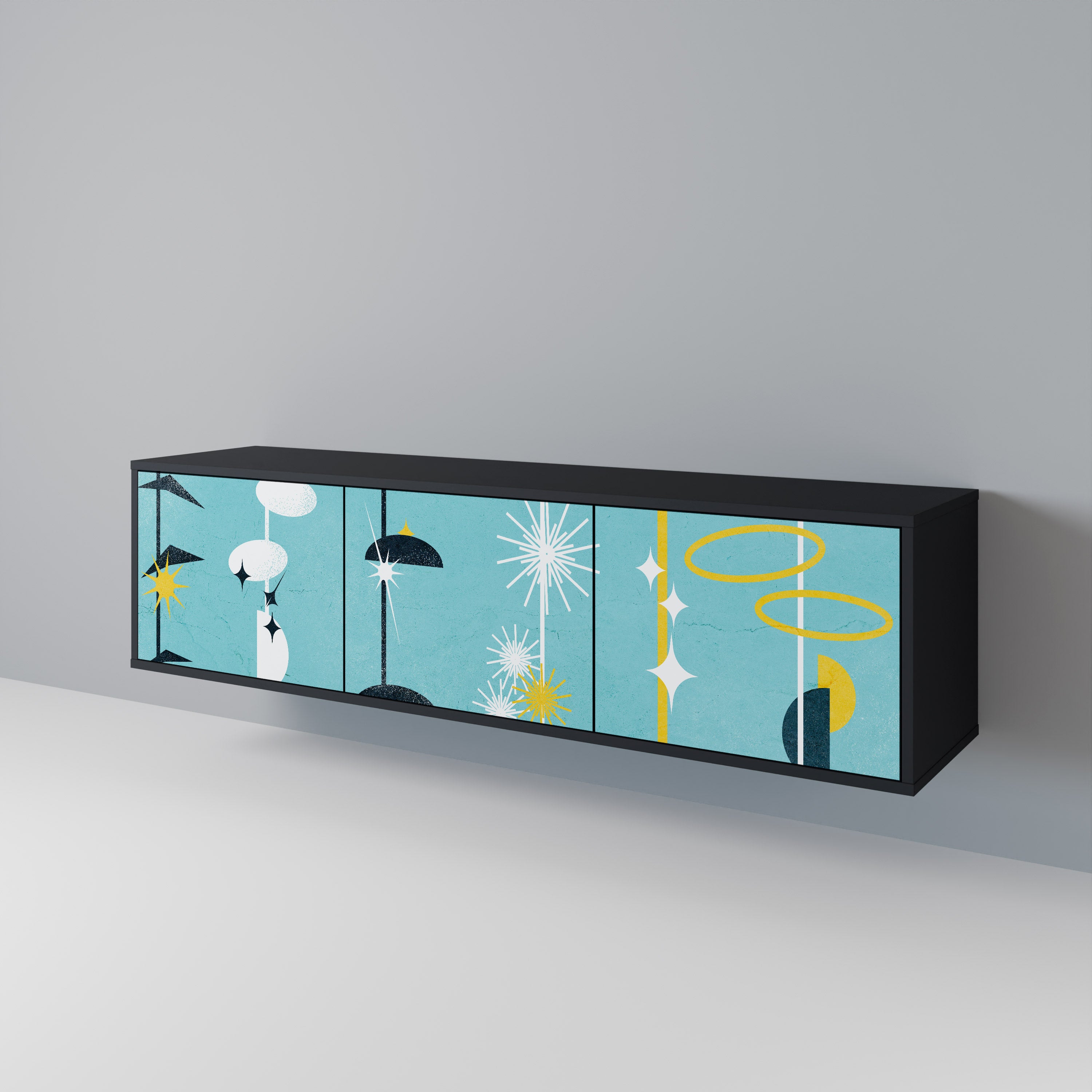 CAMINOS A LA FELICIDAD Mueble de TV de 3 puertas en acabado negro