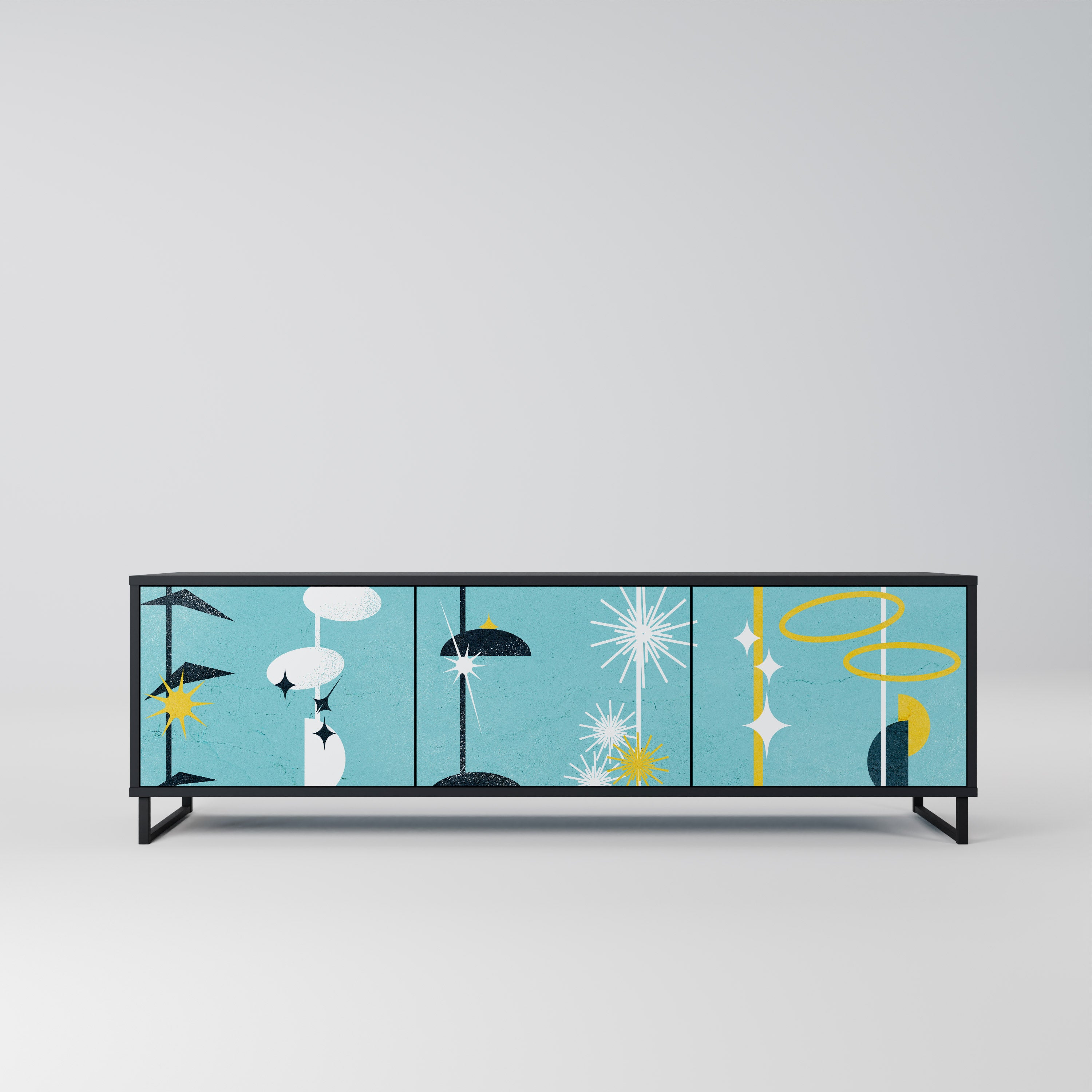 CAMINOS A LA FELICIDAD Mueble de TV de 3 puertas en acabado negro