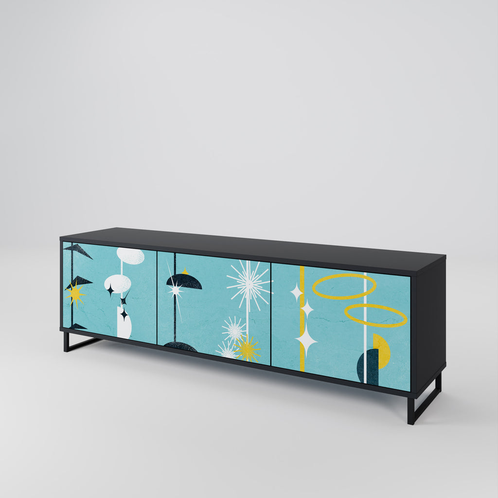 CAMINOS A LA FELICIDAD Mueble de TV de 3 puertas en acabado negro