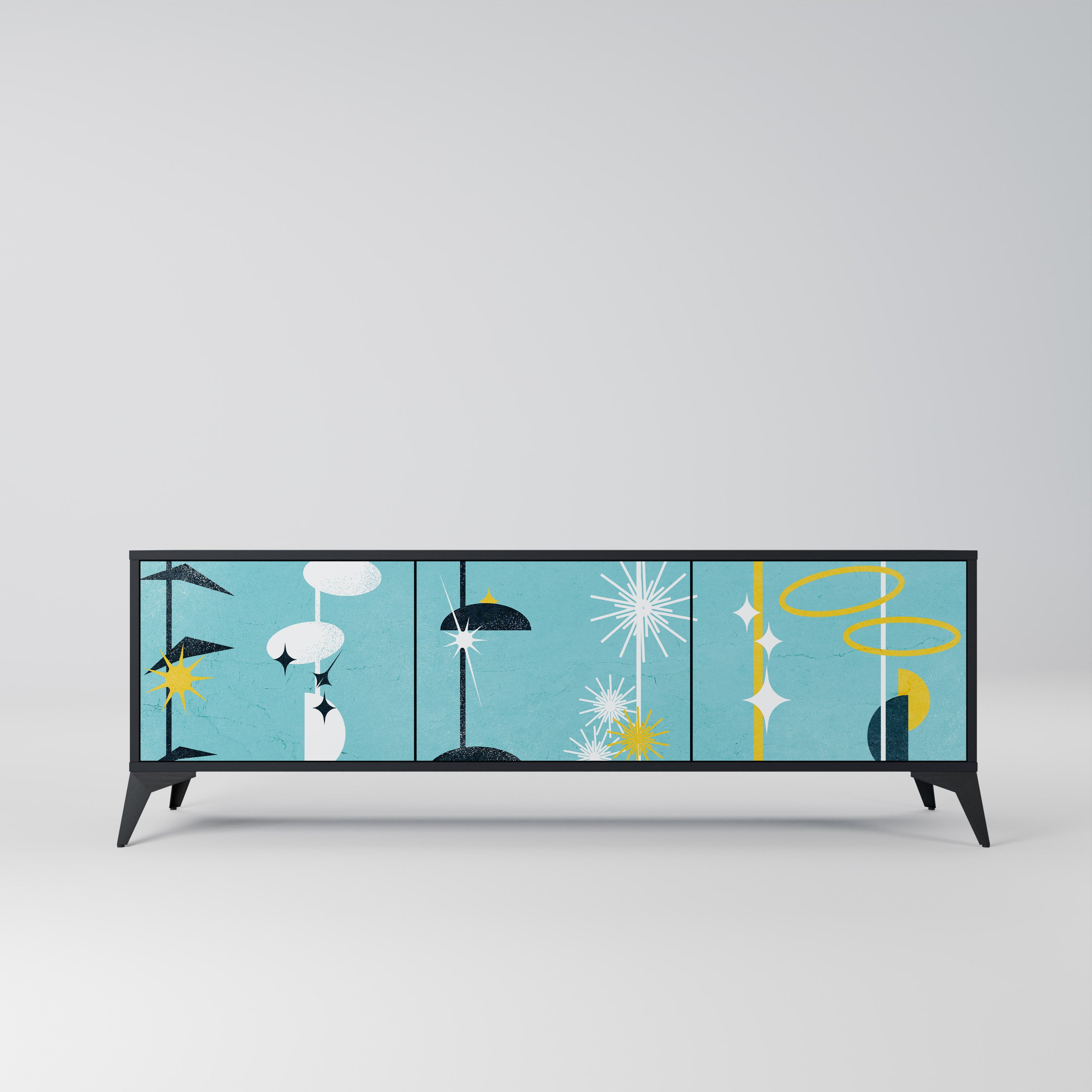 CAMINOS A LA FELICIDAD Mueble de TV de 3 puertas en acabado negro