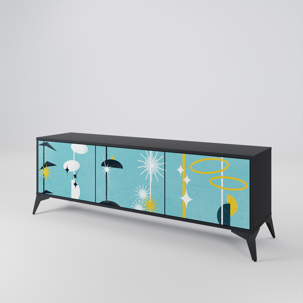 CAMINOS A LA FELICIDAD Mueble de TV de 3 puertas en acabado negro
