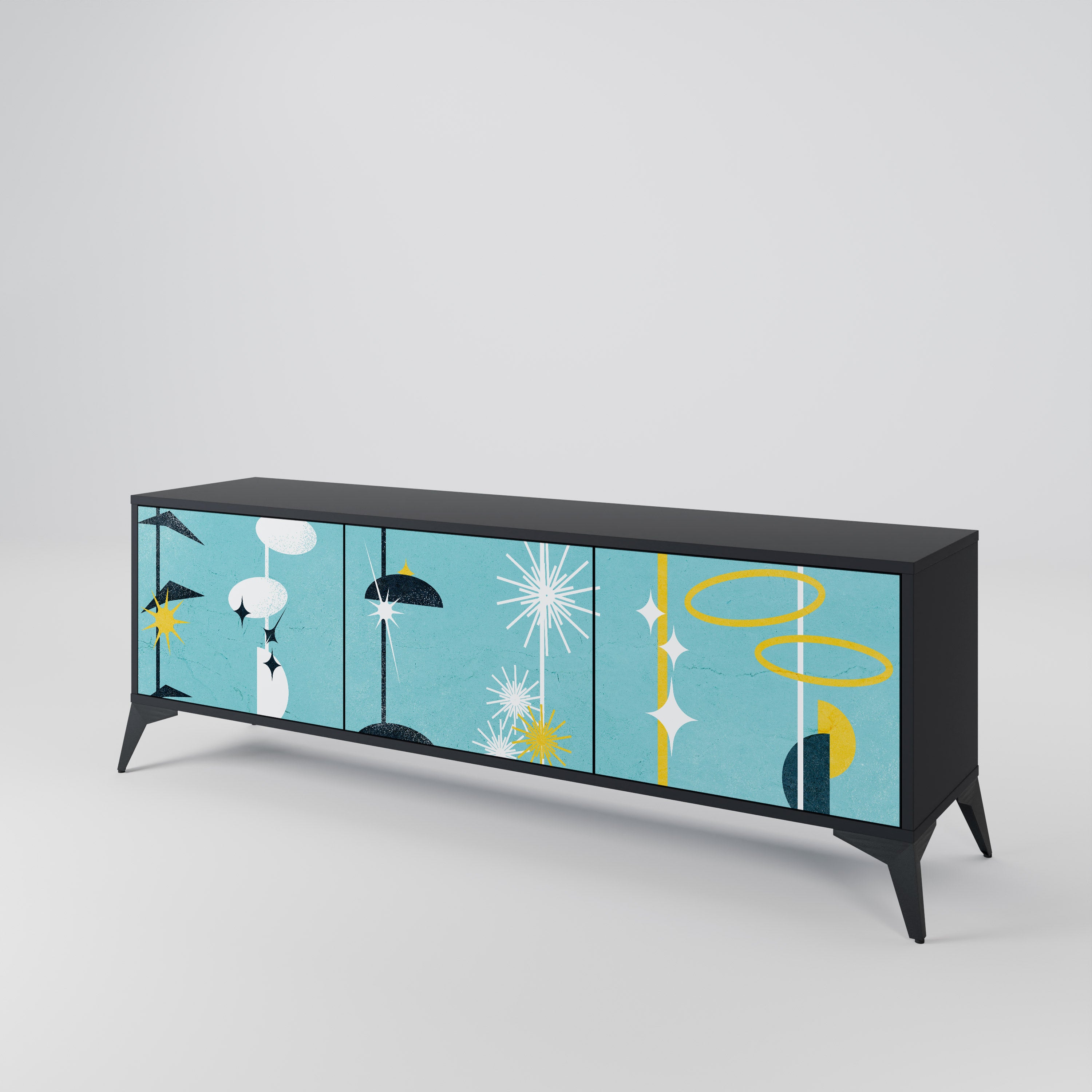 CAMINOS A LA FELICIDAD Mueble de TV de 3 puertas en acabado negro