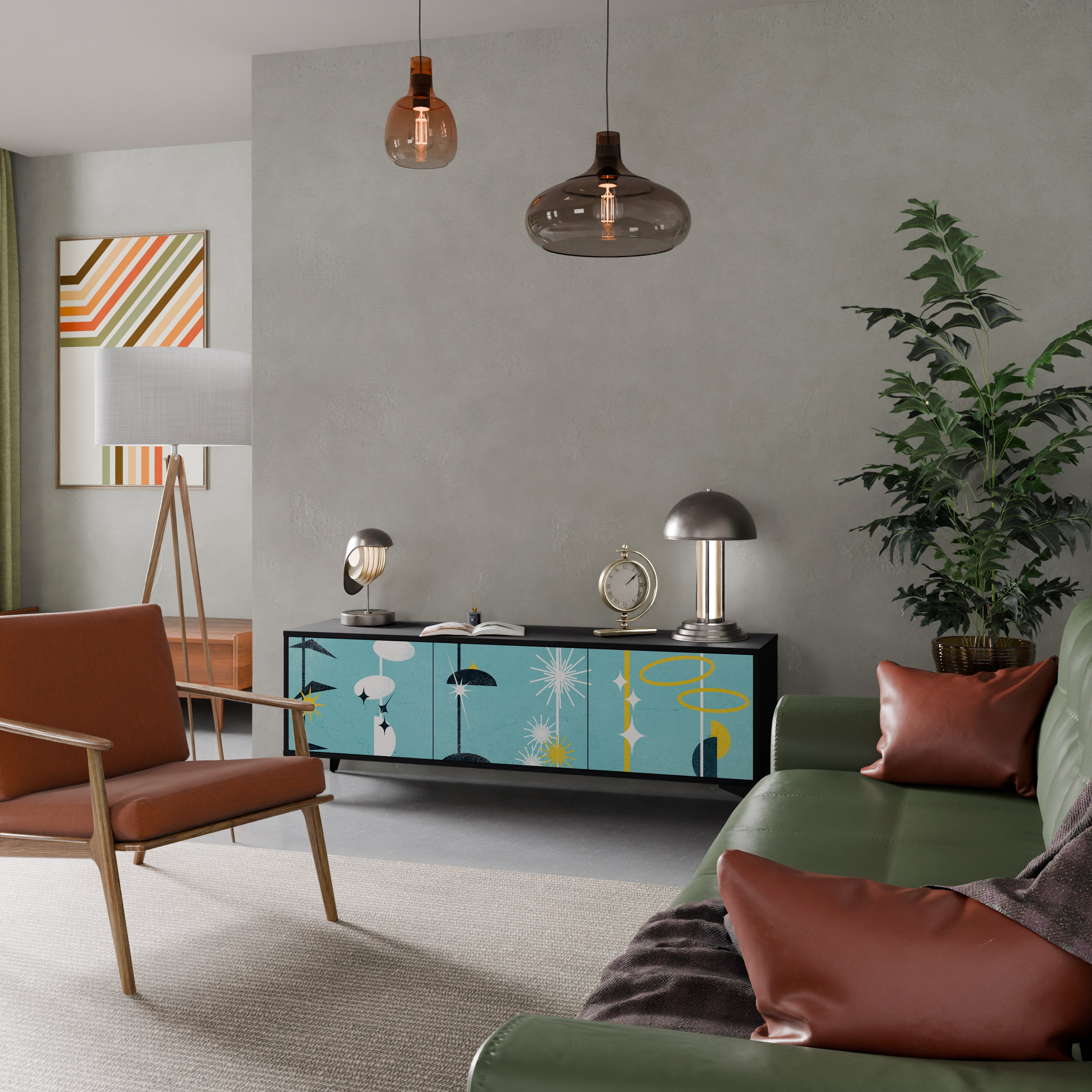 CAMINOS A LA FELICIDAD Mueble de TV de 3 puertas en acabado negro