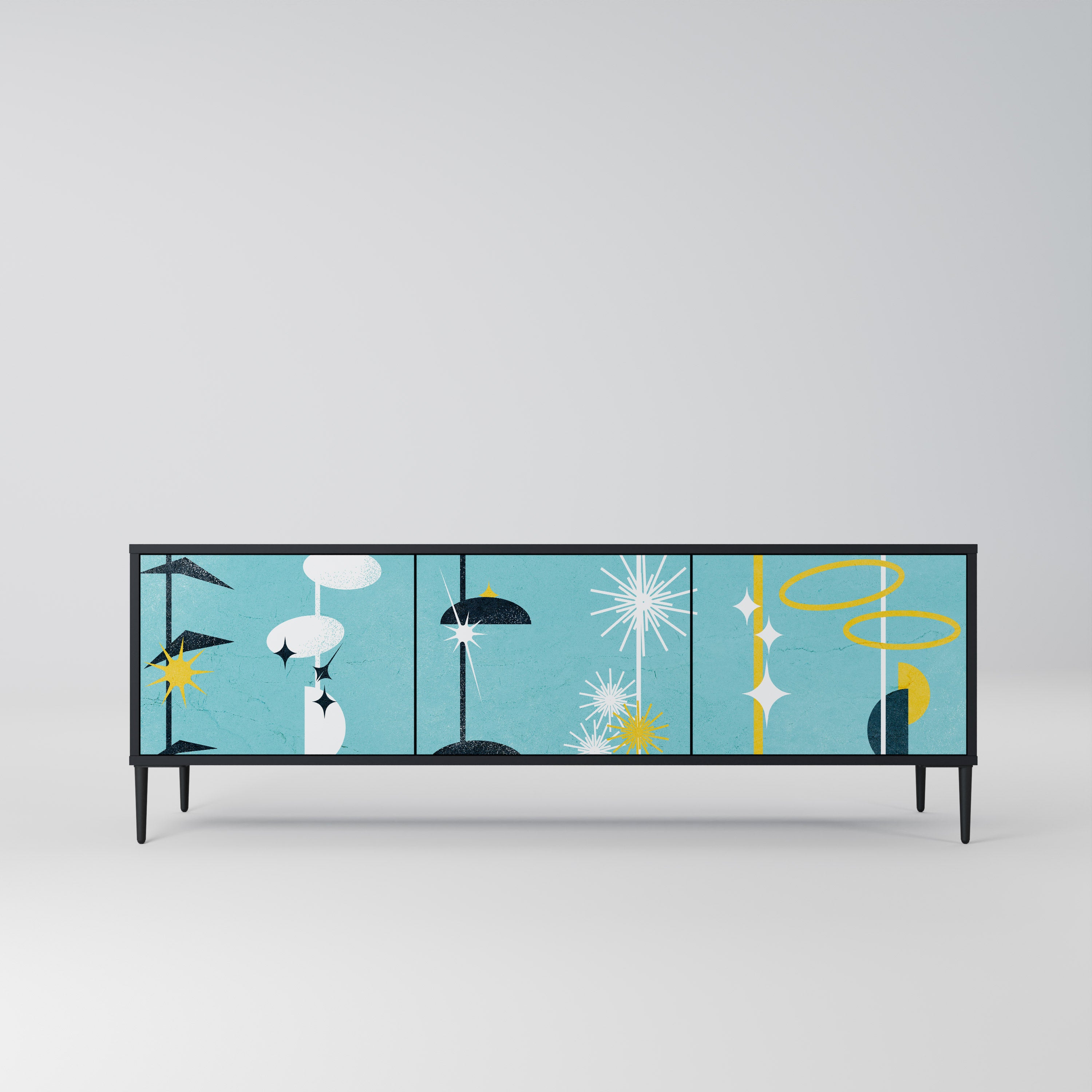 CAMINOS A LA FELICIDAD Mueble de TV de 3 puertas en acabado negro