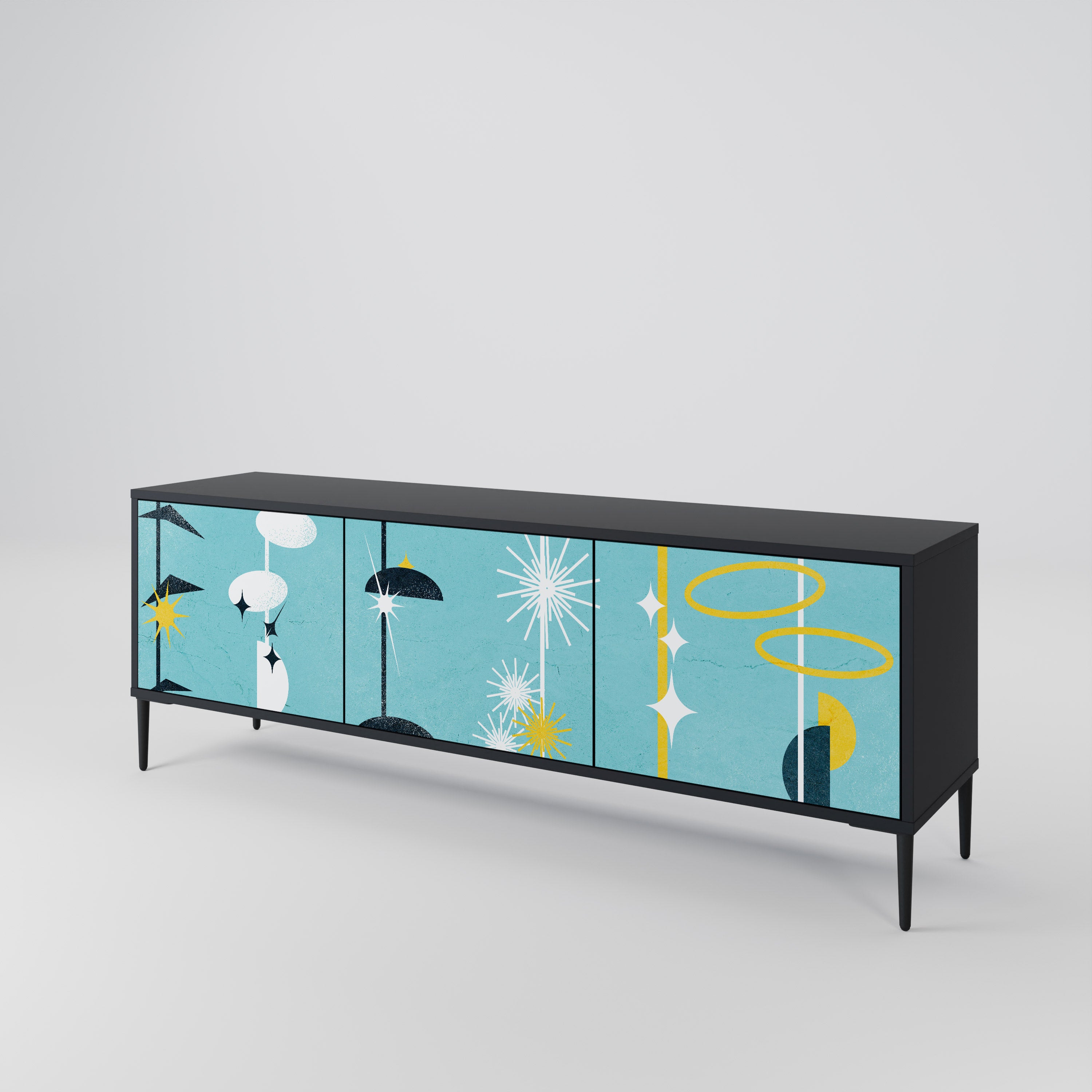 CAMINOS A LA FELICIDAD Mueble de TV de 3 puertas en acabado negro
